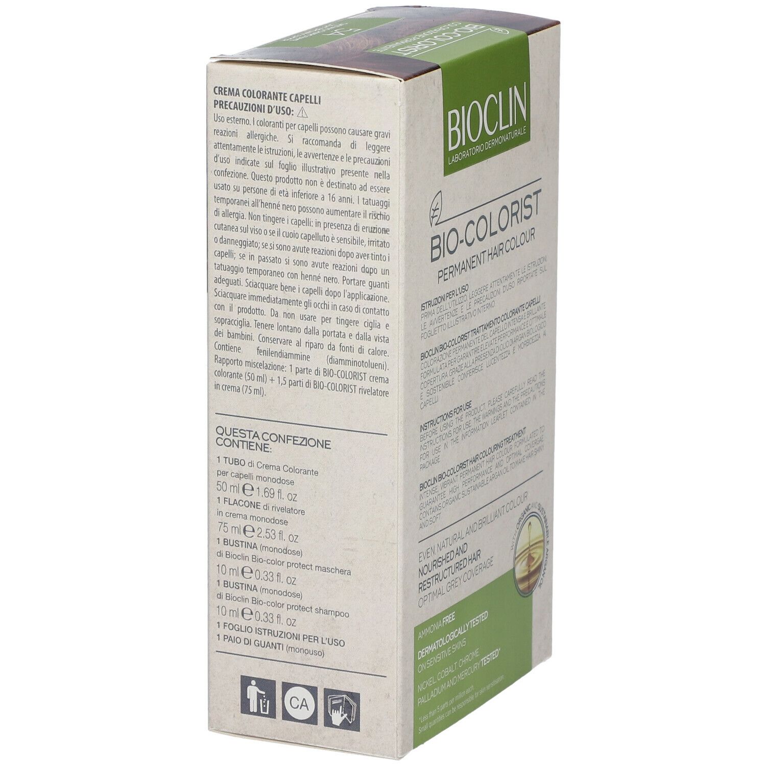 BIOCLIN Bio-Colorist. Confezione con elenco ingredienti e avvertenze.