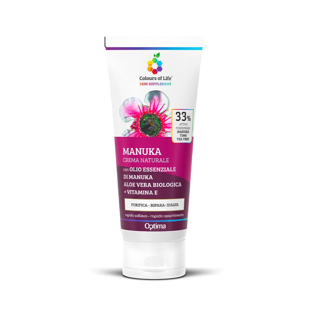 Tube de crème MANUKA, Colours of Life Skin Supplements. Contient 33% d'ingrédients actifs.