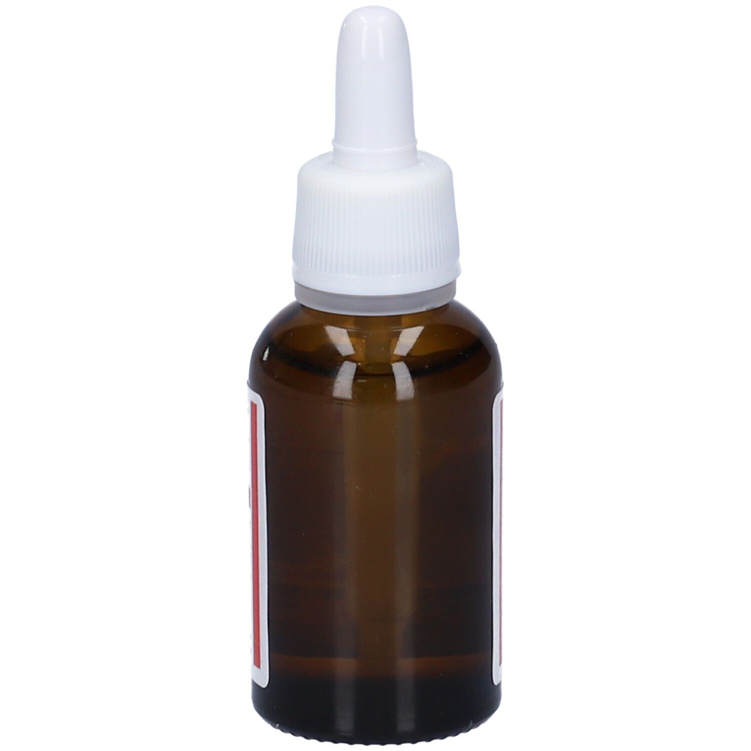 Flacone di vetro marrone con contagocce bianco. Scritto: Anima, Bach No Stress, Bach Flowers. Etichetta.