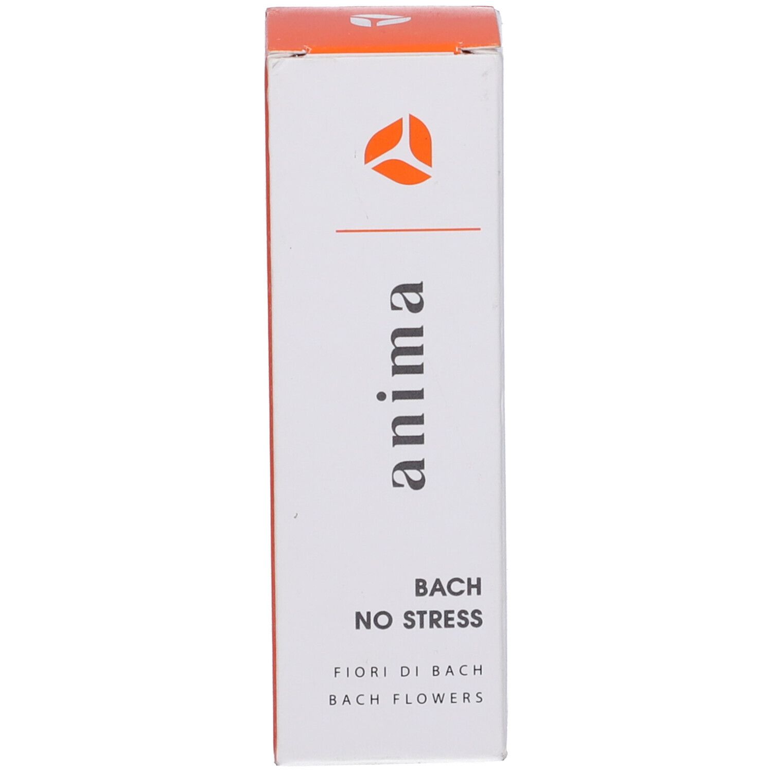 Scatola bianca con logo e nome del prodotto. Scritto: Anima, Bach No Stress, Bach Flowers.