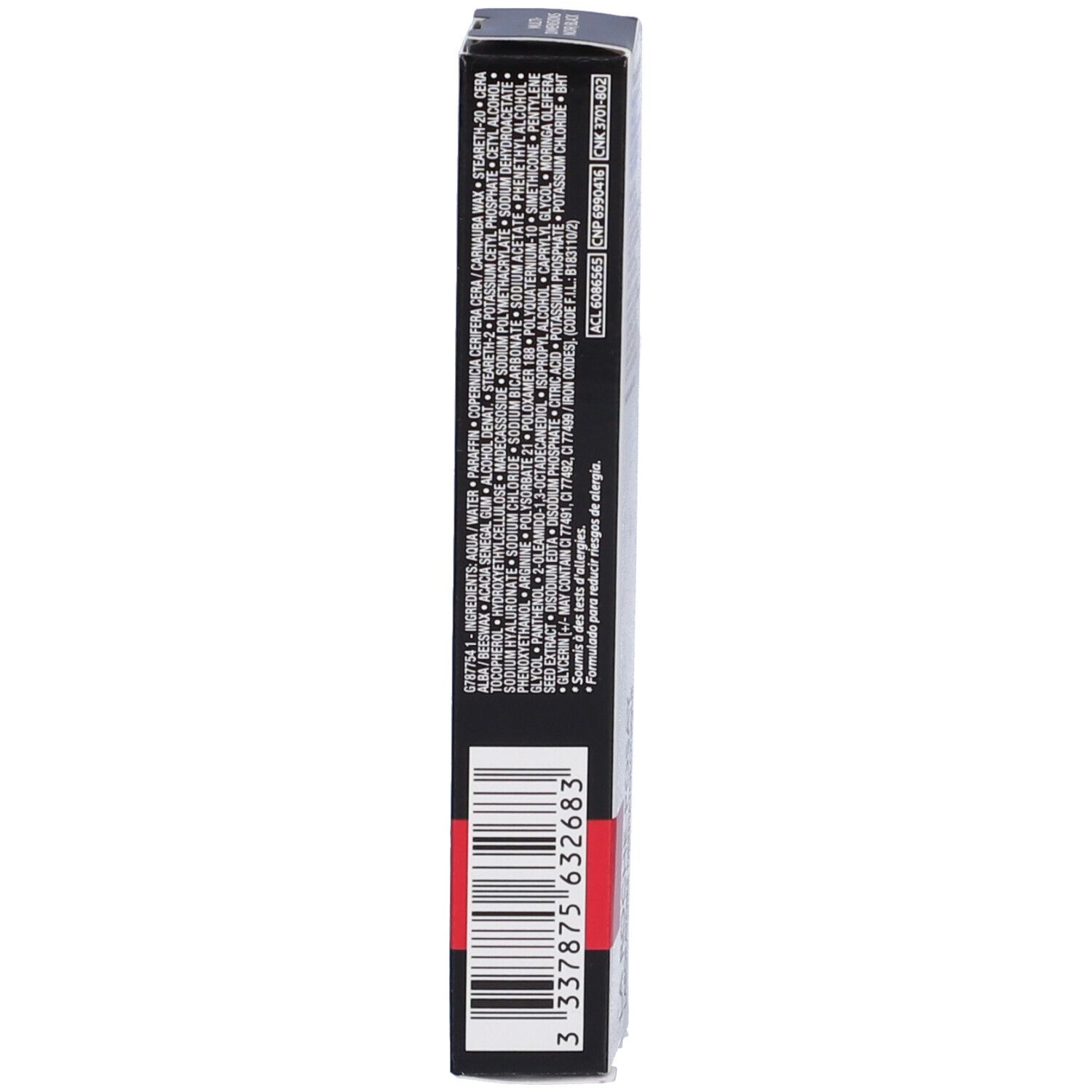 Confezione con ingredienti e codice a barre. Scritta: Toleriane Mascara. Marchio La Roche-Posay. Testo nero su sfondo bianco.
