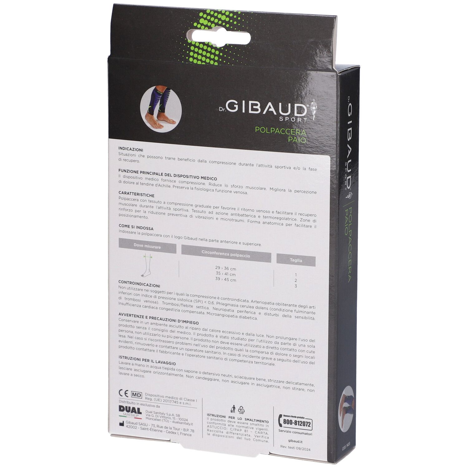 Rückseite der Verpackung von Polpaccera Paio. Text in italienischer Sprache. Größenangaben und Herstellerinformationen.