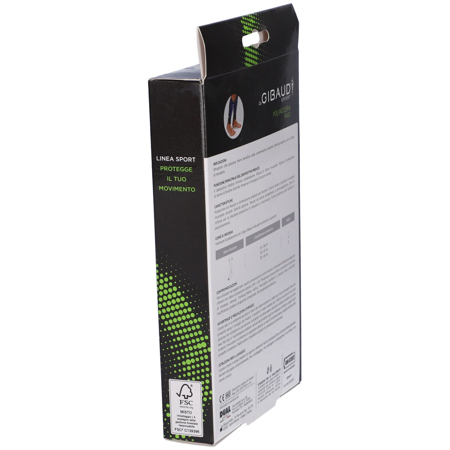 Seitenansicht der Verpackung von Polpaccera Paio. Text in italienischer Sprache. FSC-Logo und Herstellerinformationen.