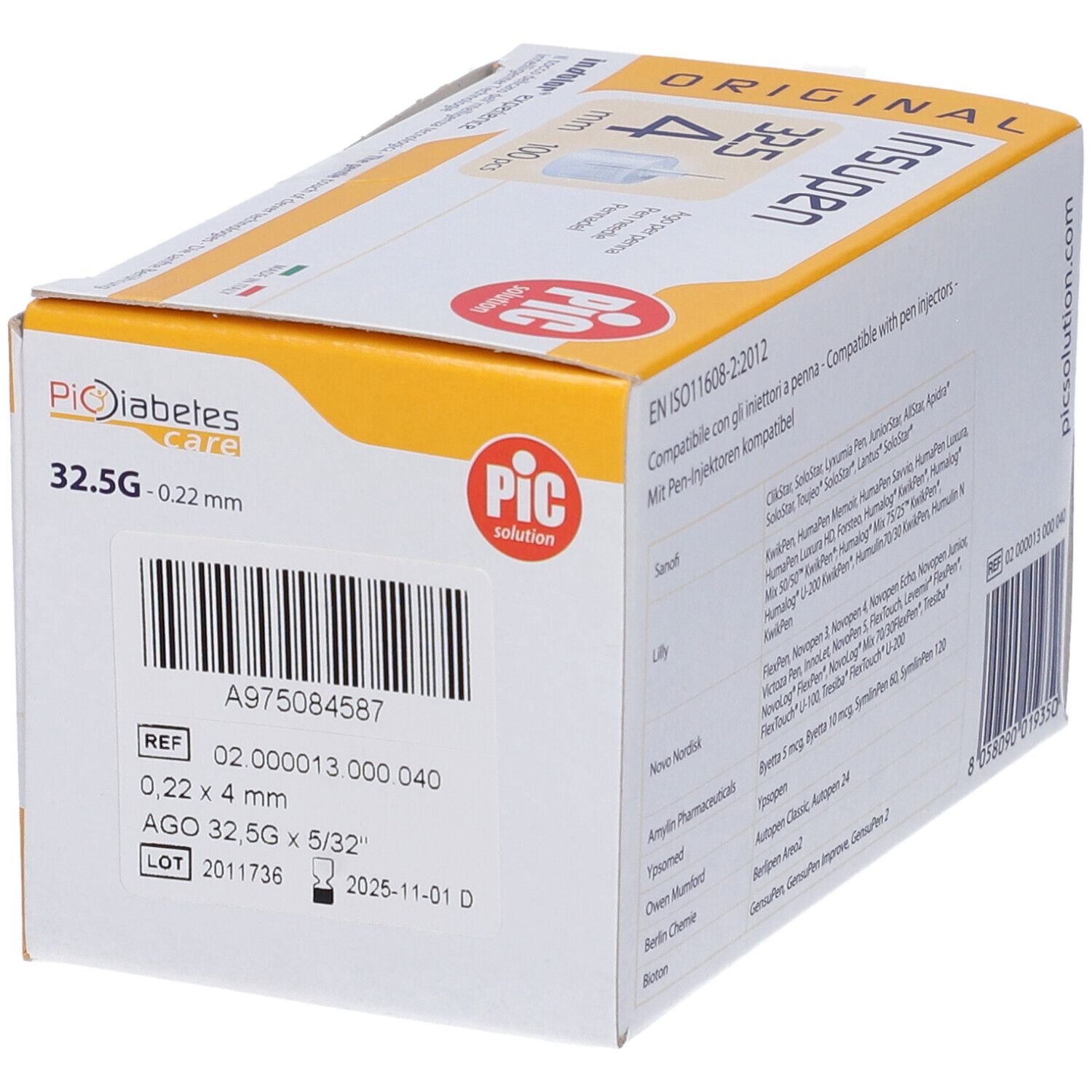 Verpackung für Injektionsnadeln, 32.5G, 0.22 mm x 4 mm.
