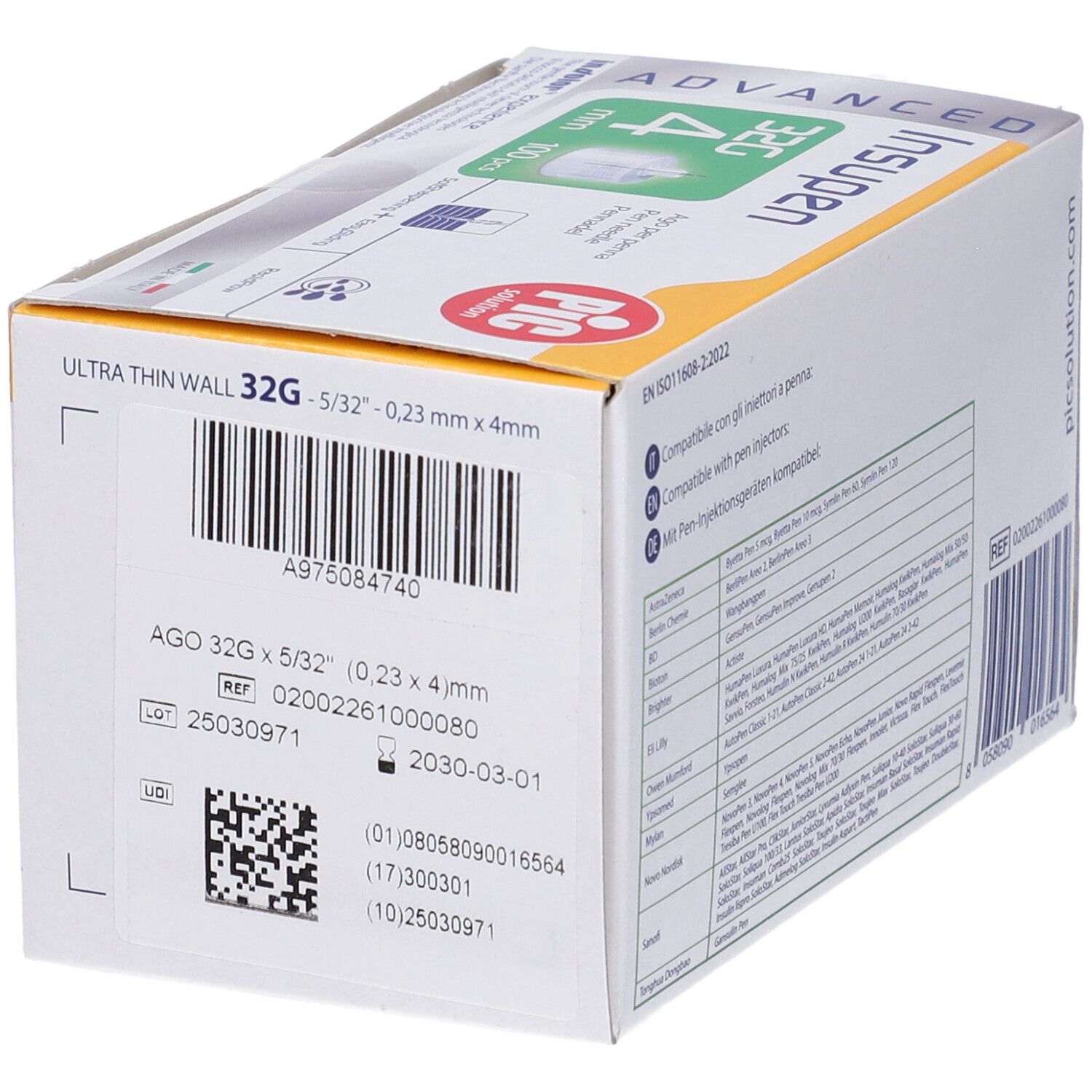Insupen 32G 4mm Pen-Nadeln, 100 Stück in Faltschachtel.