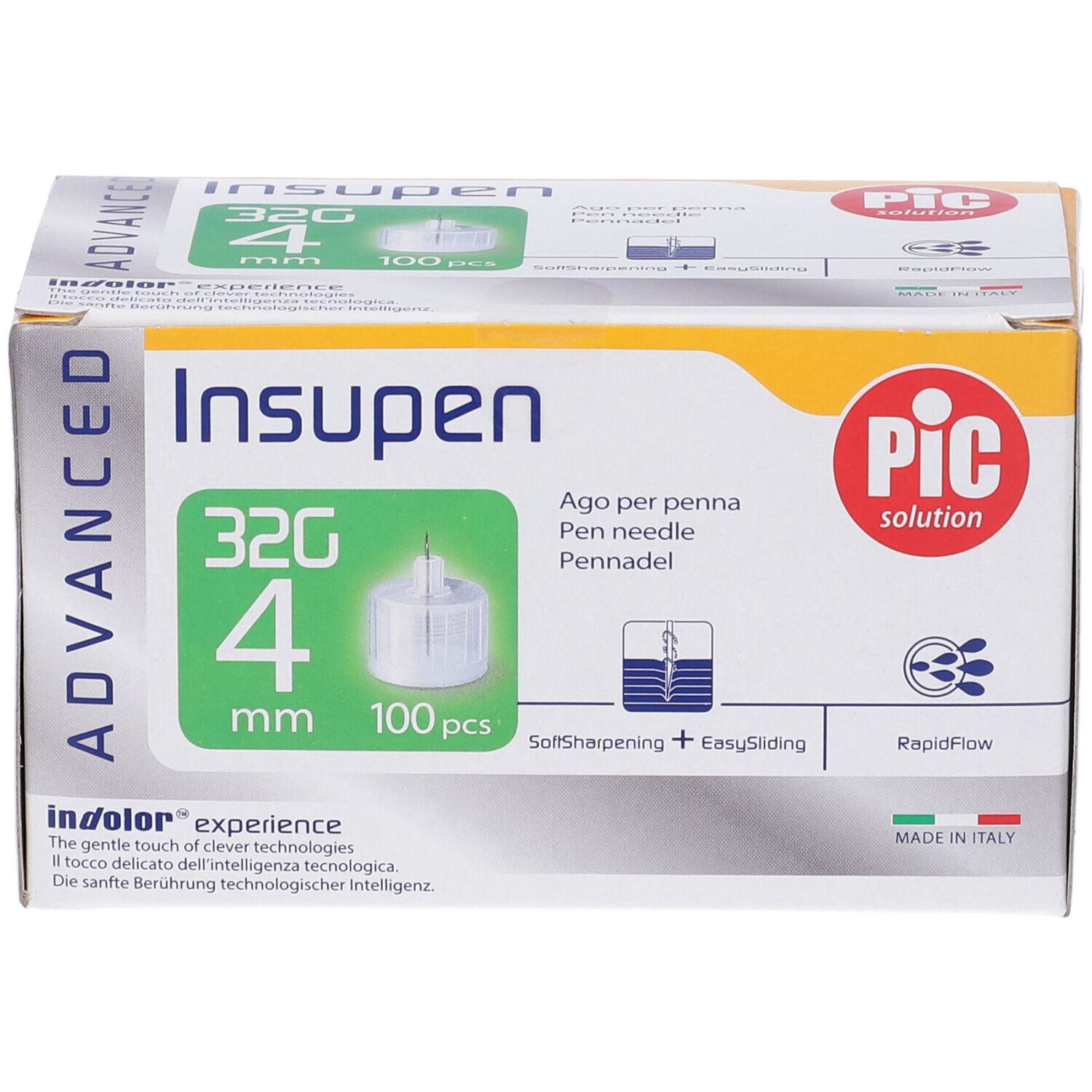 Insupen 32G 4mm Pen-Nadeln, 100 Stück in Faltschachtel.