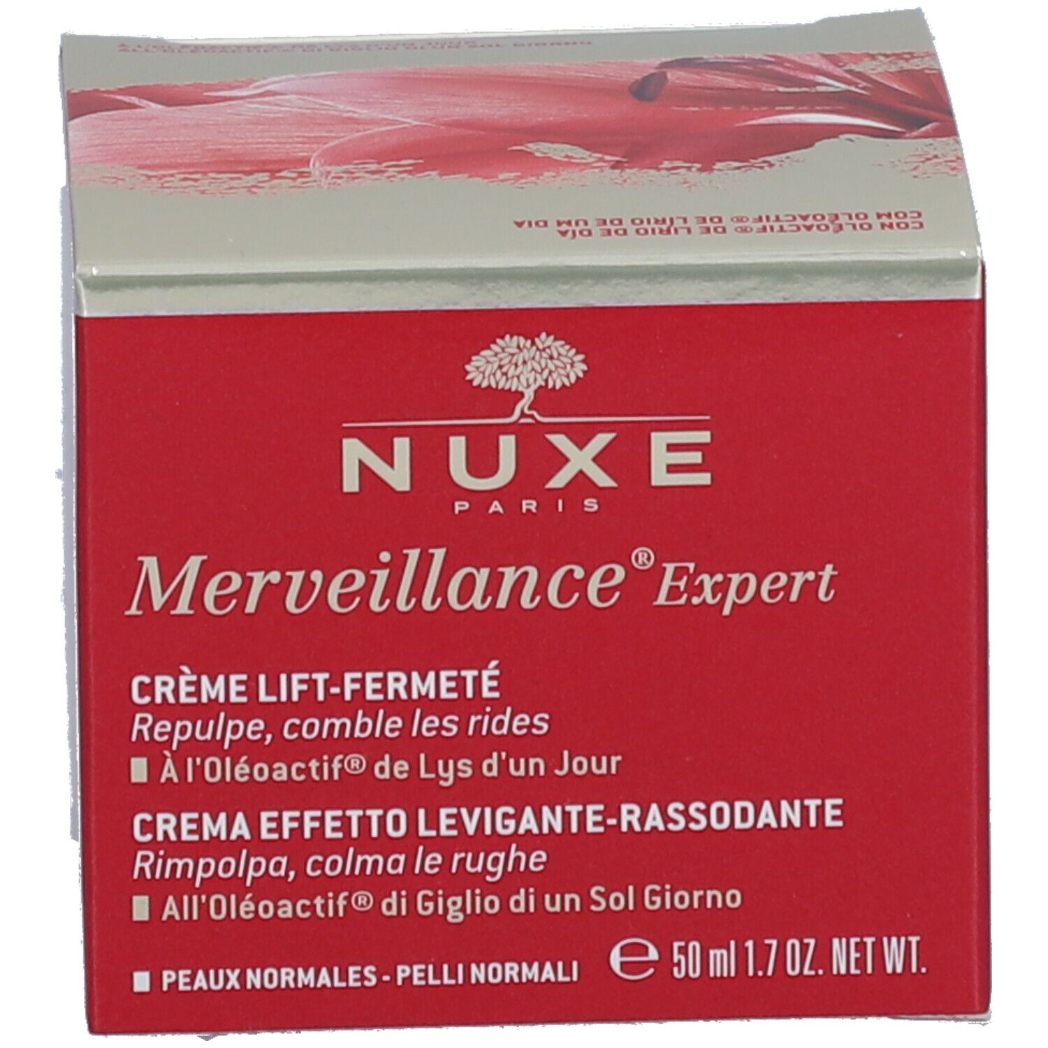 Schachtel. Aufschrift: Merveillance Expert, Crème Lift-Fermeté, NUXE Paris. 50ml.