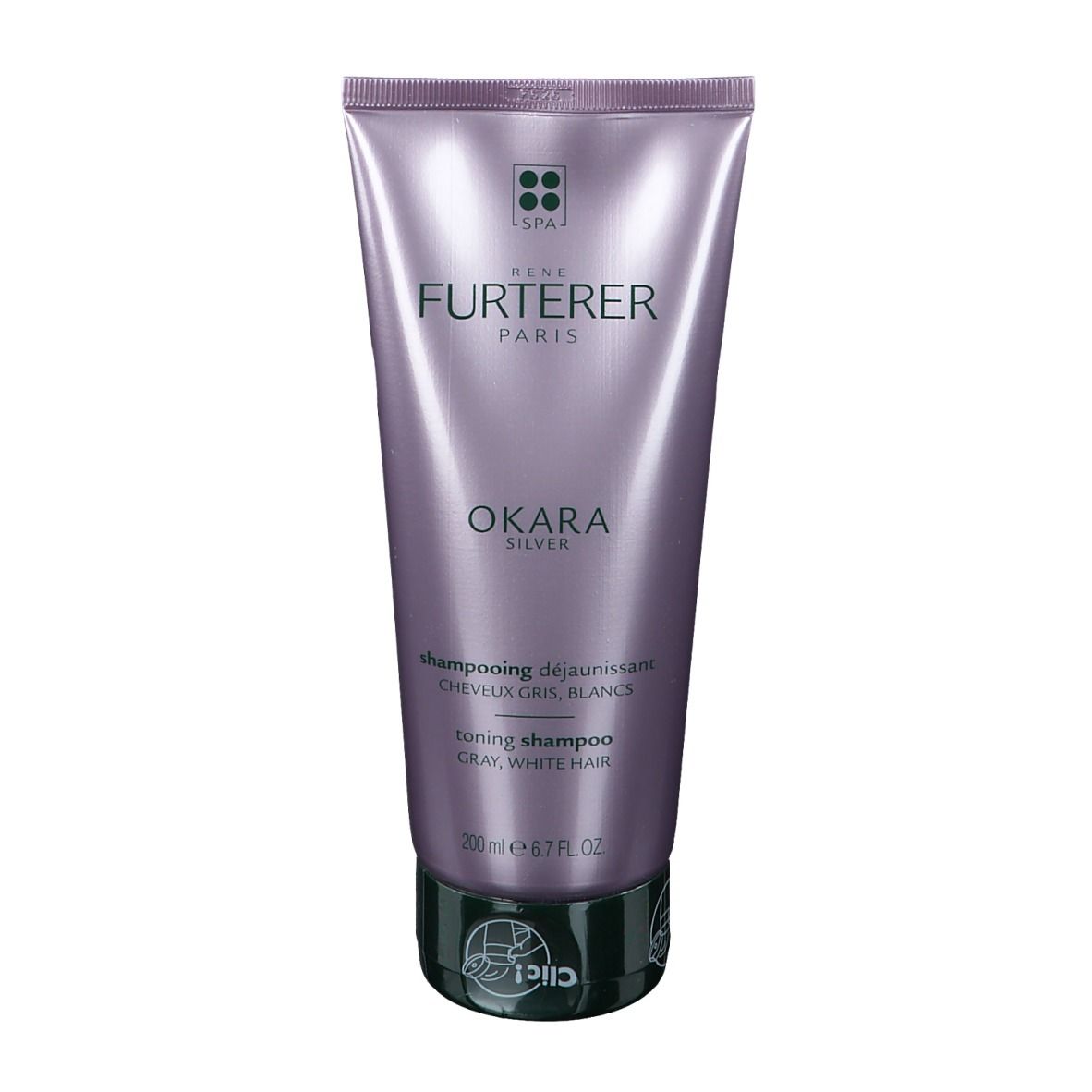 Tube rose Okara Silver. Inscription: Rene Furterer. Bouchon noir.