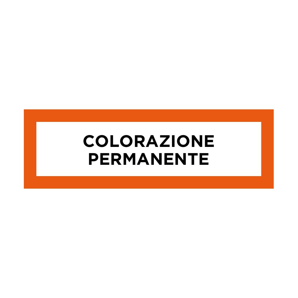 Etichetta rettangolare arancione con testo: COLORAZIONE PERMANENTE (Colorazione permanente).