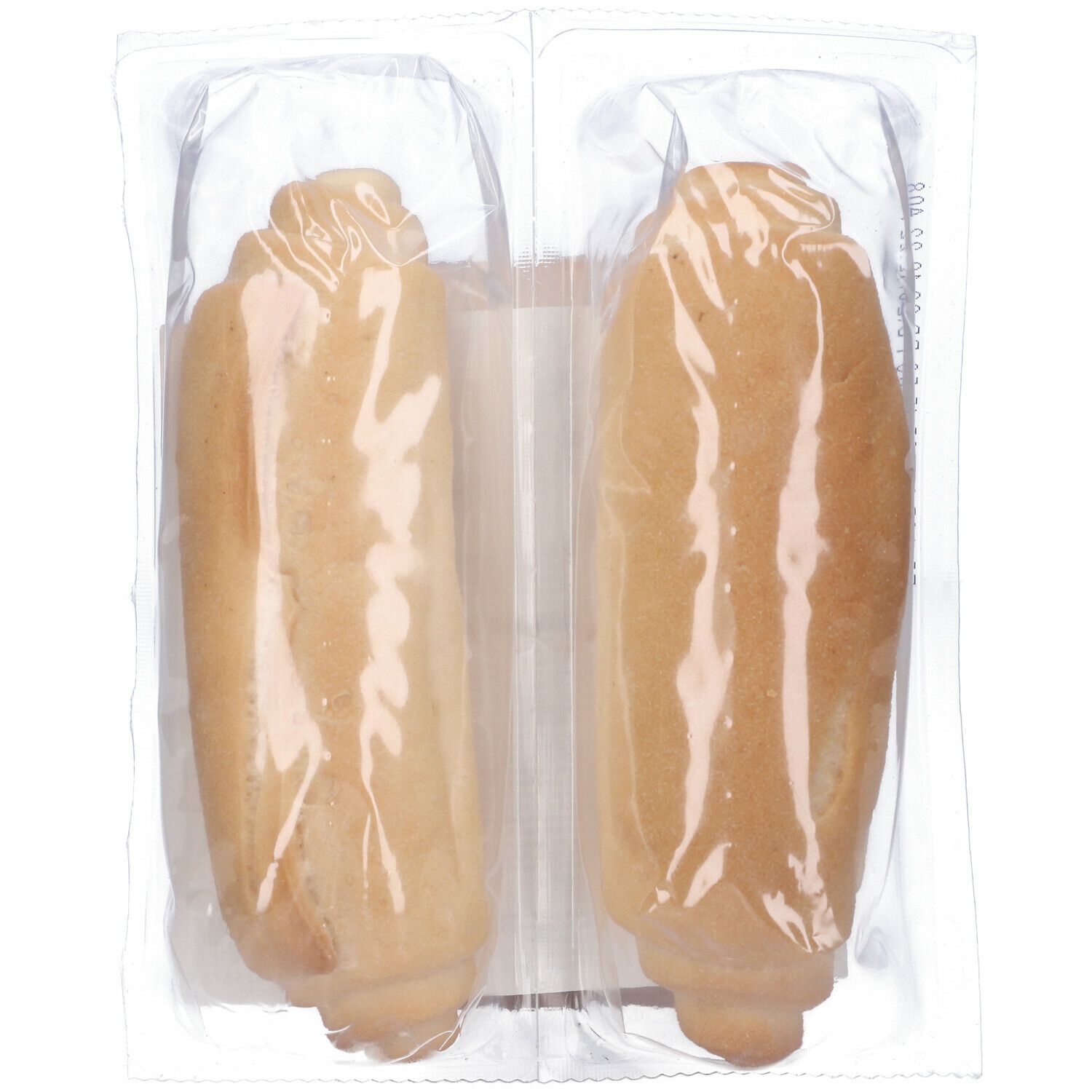 Confezione trasparente con 2 FLAVIS Mini Baguettes. Baguette sigillate in pellicola. Vista dall'alto.