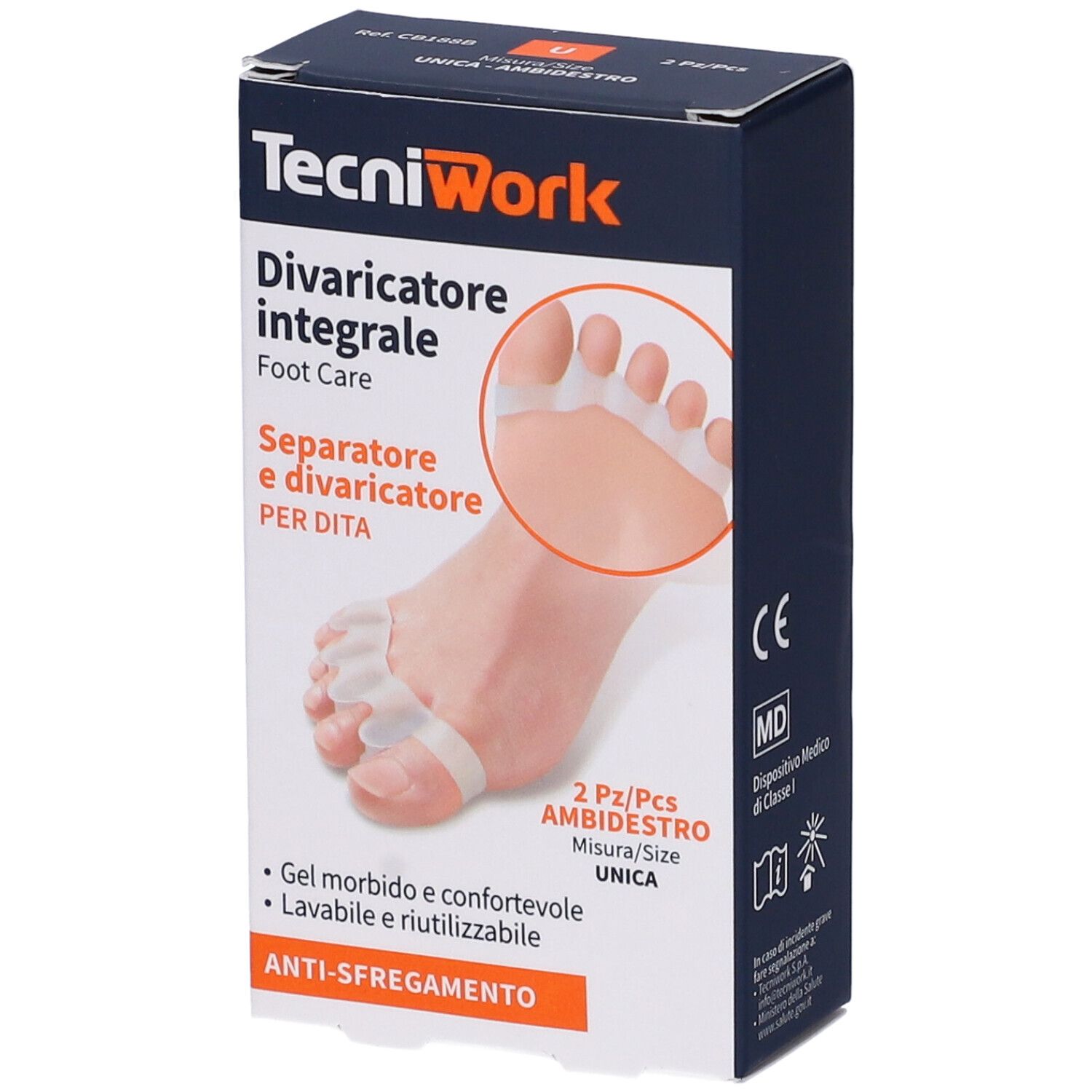 Confezione TecniWork Divaricatore Integrale Dita Piede. Modello di piede con separatori. 2 pezzi, ambidestro.