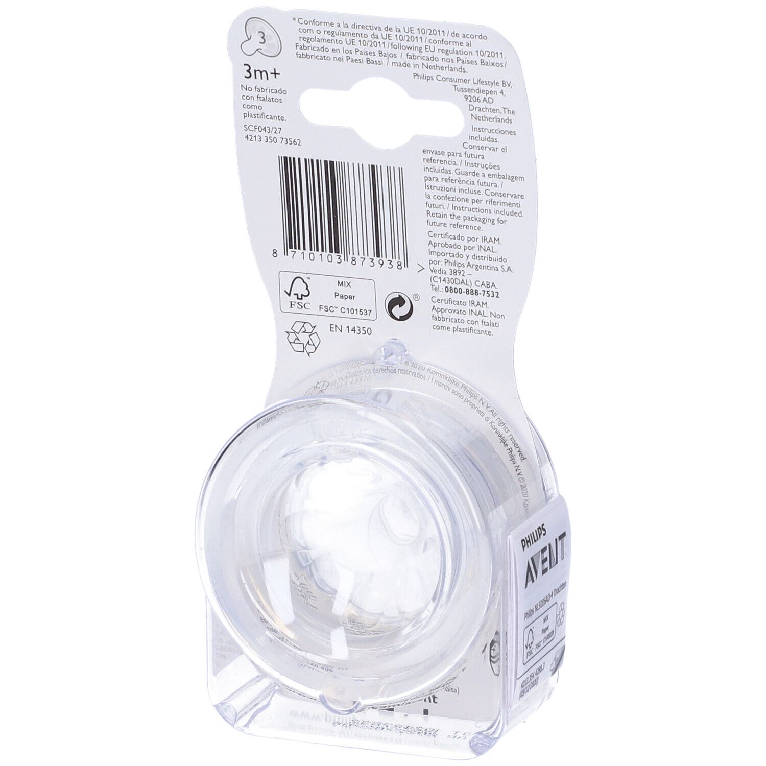 Confezione con due tettarelle Philips Avent Natural. Per bambini dai 3 mesi. Flusso medio.