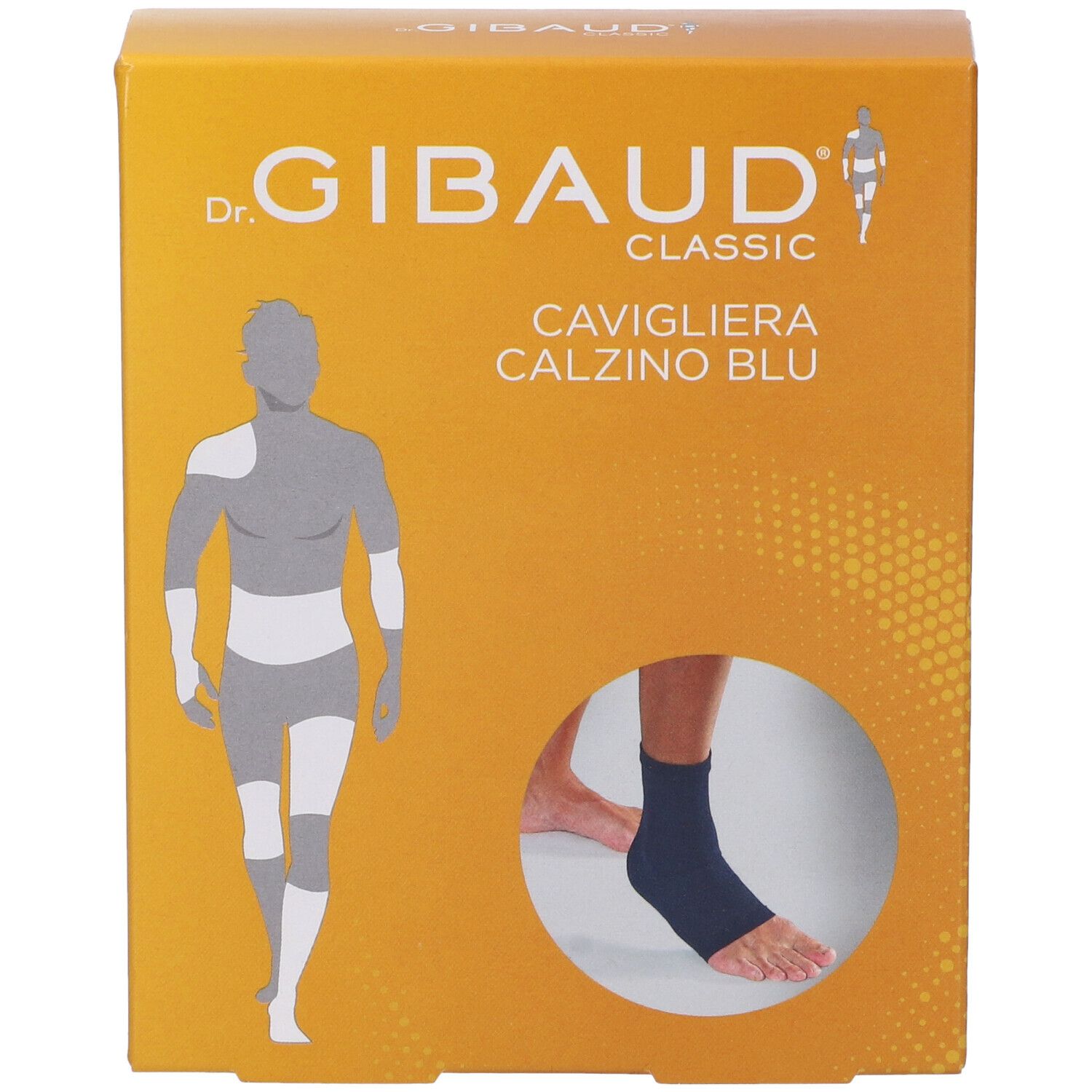 Confezione di Dr. Gibaud Classic Cavigliera Calzino Blu. Immagine e nome del prodotto.
