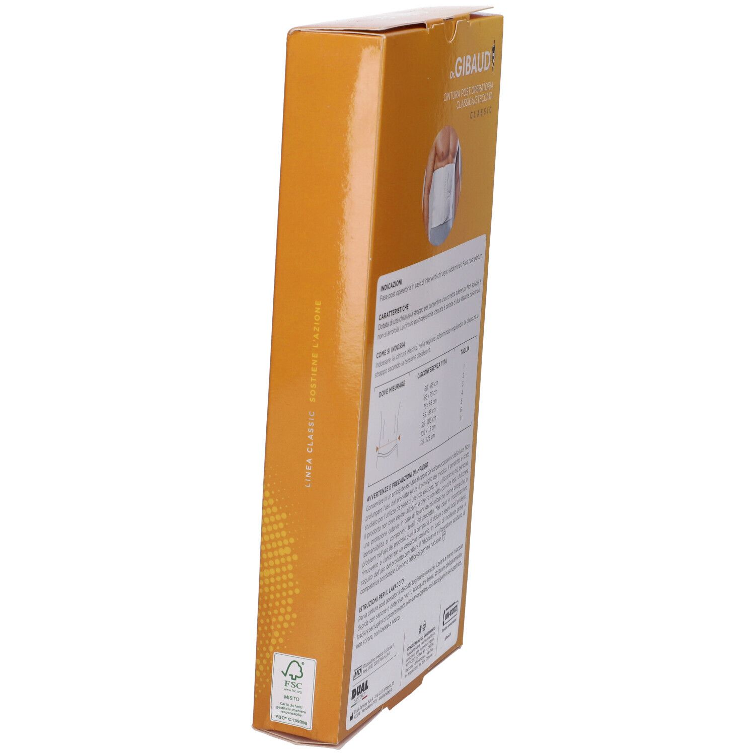 Confezione Gibaud Classic Cint Postop St6. Vista laterale con testo e logo.