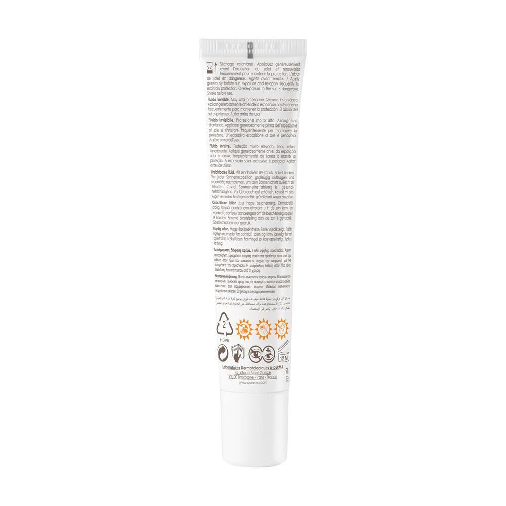 Retro del tubo con testo. Simboli per protezione solare, riciclo e durata.