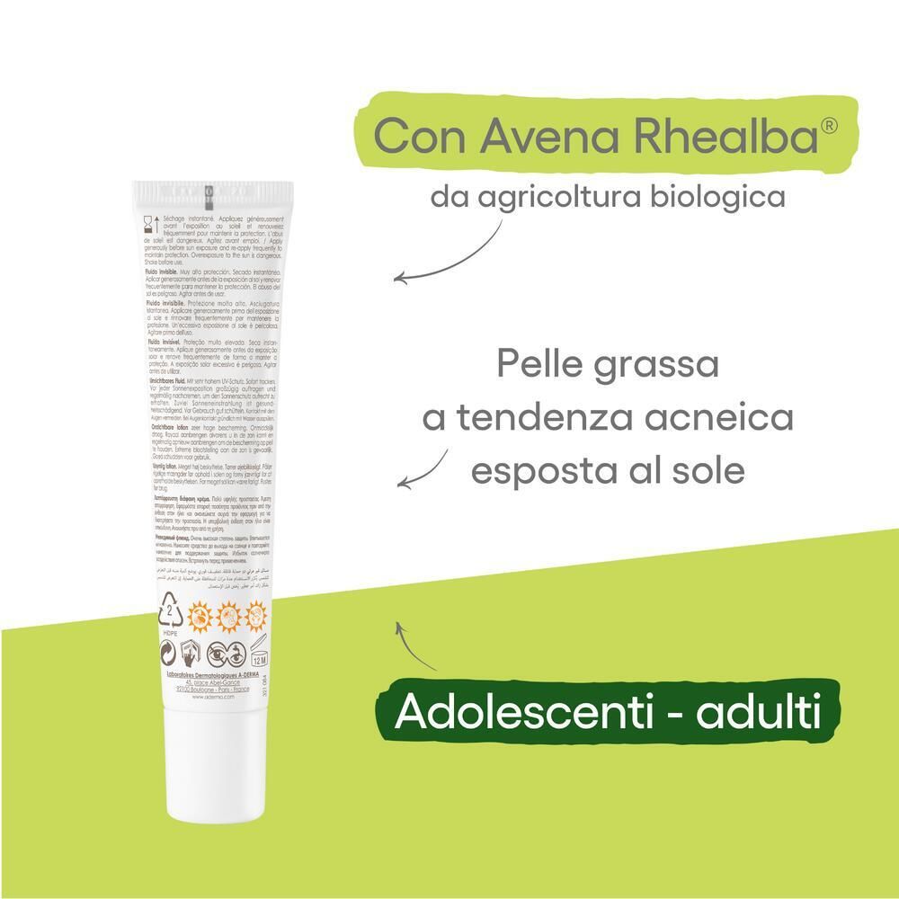 Retro del tubo con testo. Contiene Avena Rhealba. Per pelli grasse a tendenza acneica.