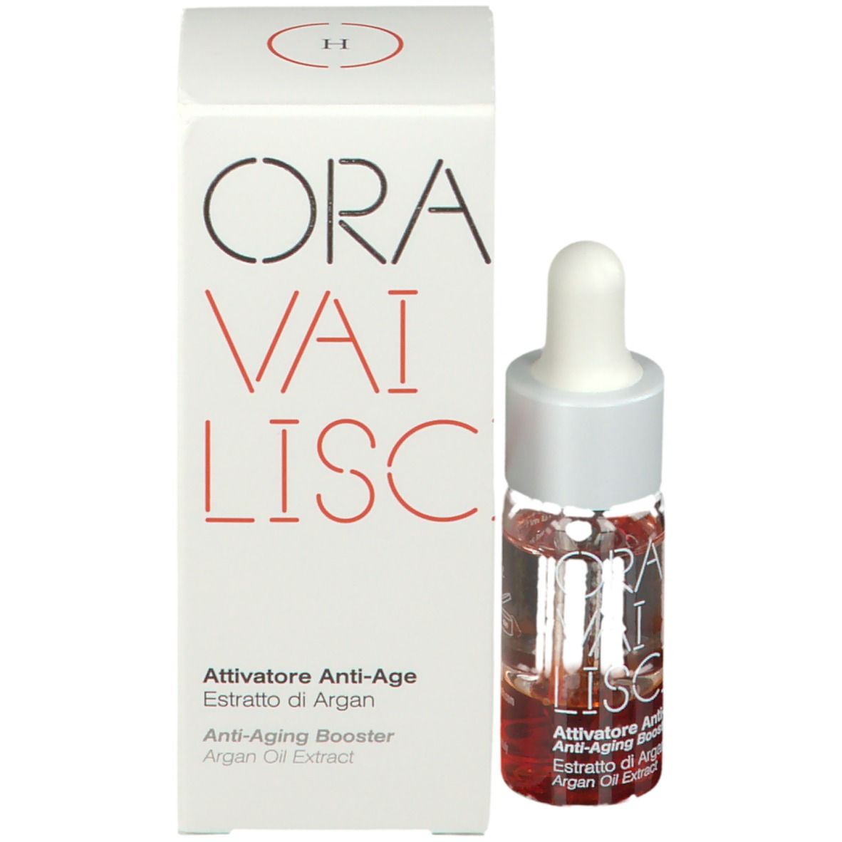 ORA Vai Lisc, activateur anti-âge et emballage. Flacon avec pipette.