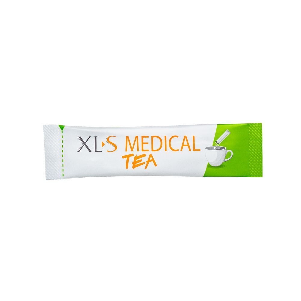 Confezione singola XL-S Medical Tea. Scritta: XL-S Medical Tea. Immagine di una tazza di tè.