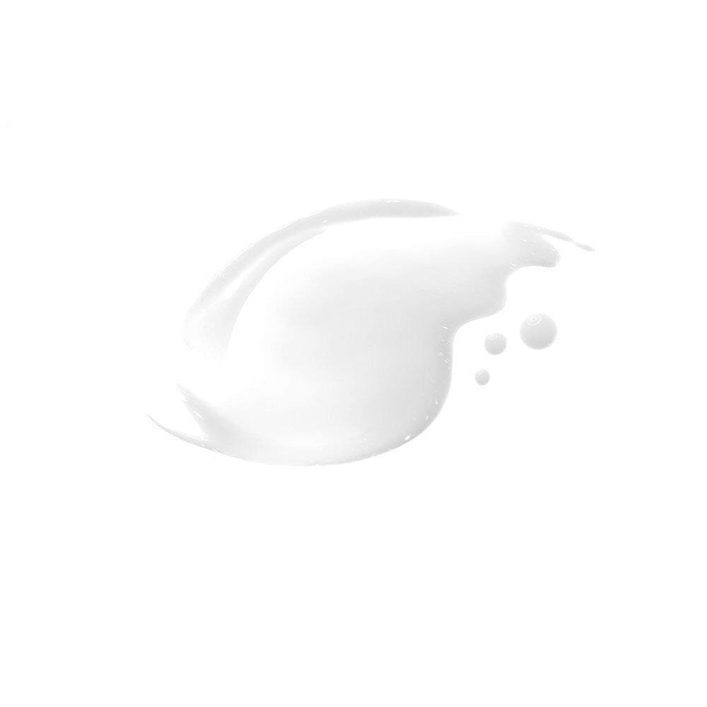 Crema solare bianca su sfondo bianco. Alcune gocce e una piccola macchia.