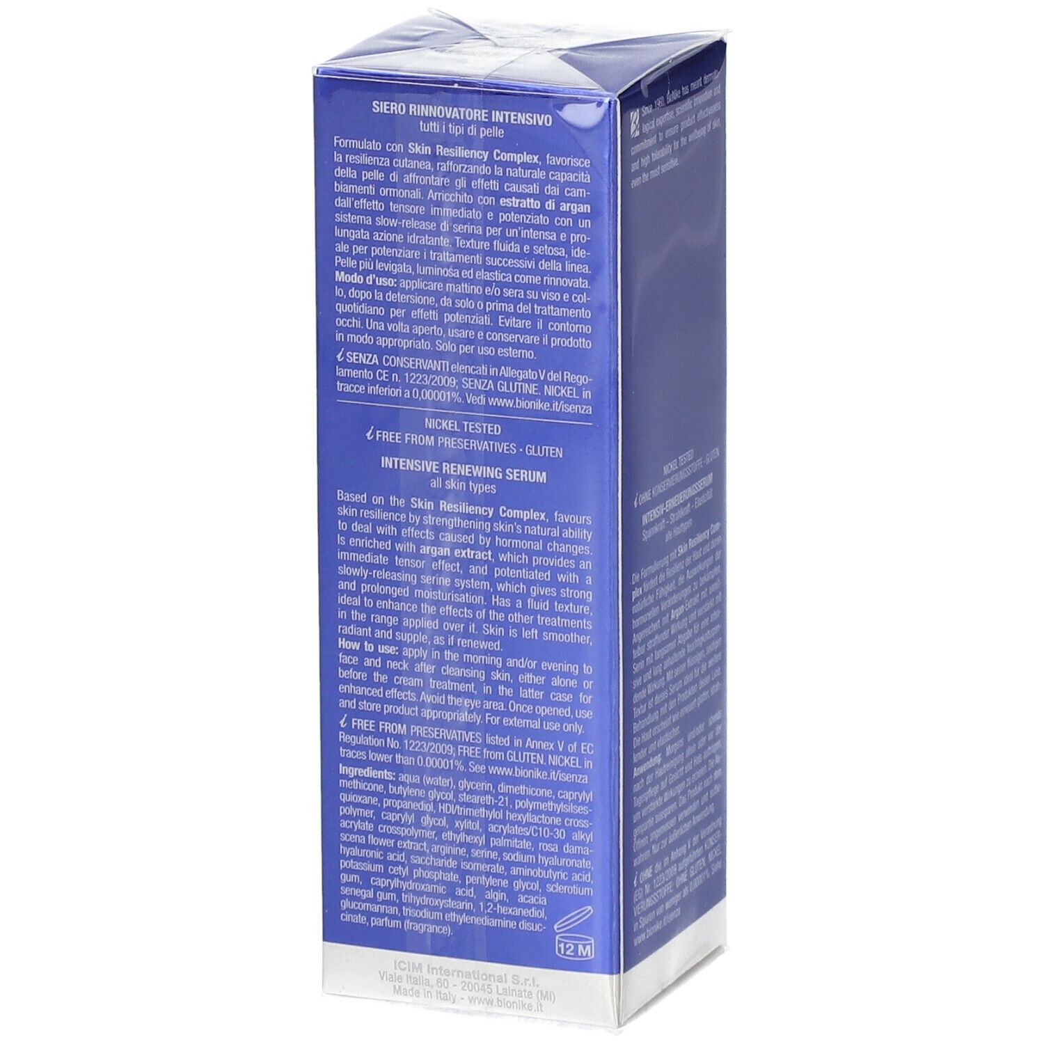 BioNike DEFENCE MY AGE Intensiv Serum. Confezione blu con testo. Ingredienti e uso.