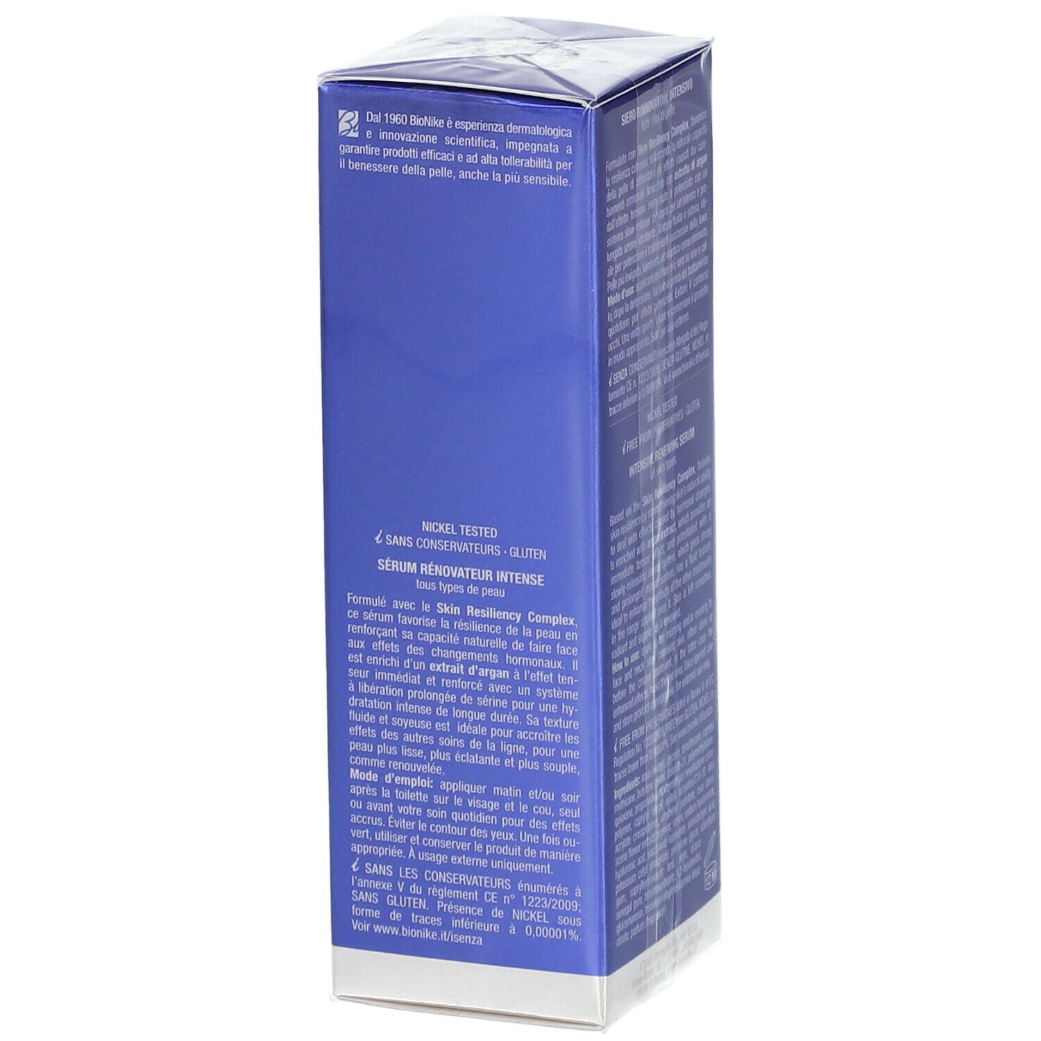 BioNike DEFENCE MY AGE Intensiv Serum. Confezione blu con testo. Nickel Tested.