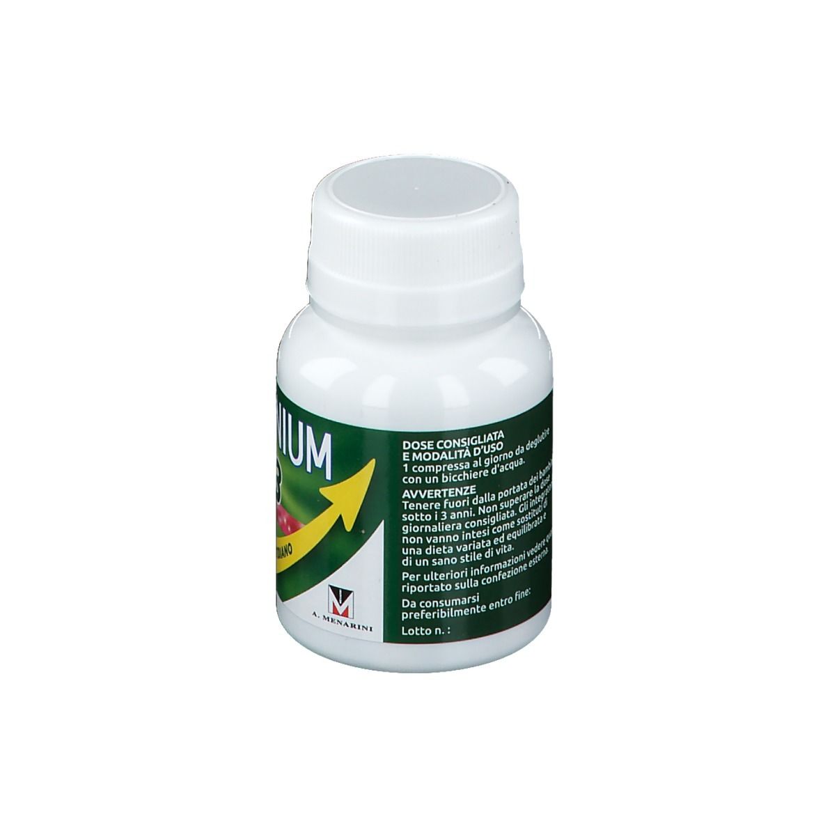Flacone bianco Sustenium Bioritmo 3 Donna. Etichetta con dosaggio, modalità d'uso e avvertenze.