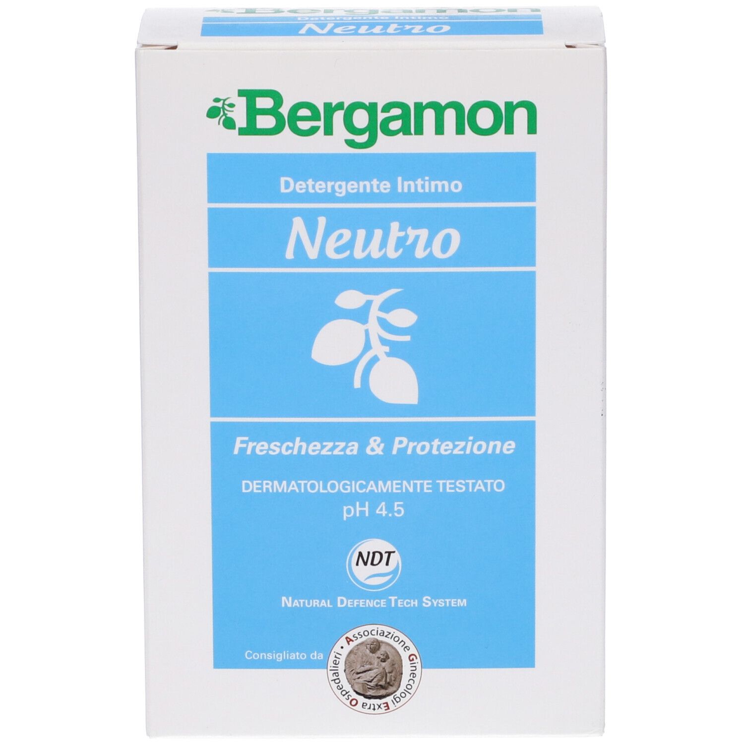 Bergamon Intimreiniger Neutro, pH 4.5, dermatologisch getestet.