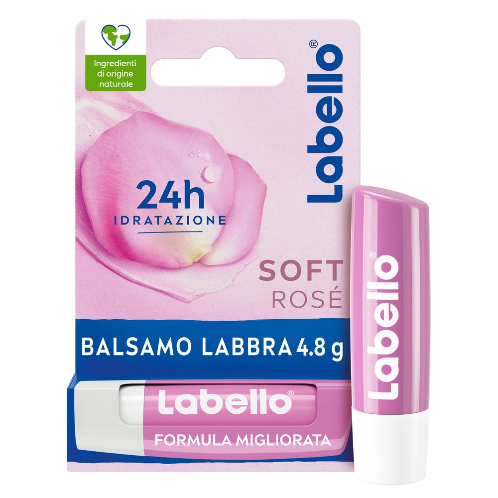 Labello Soft Rosé 4.8 g, Burrocacao labbra colorato e idratante con Estratto di Rosa