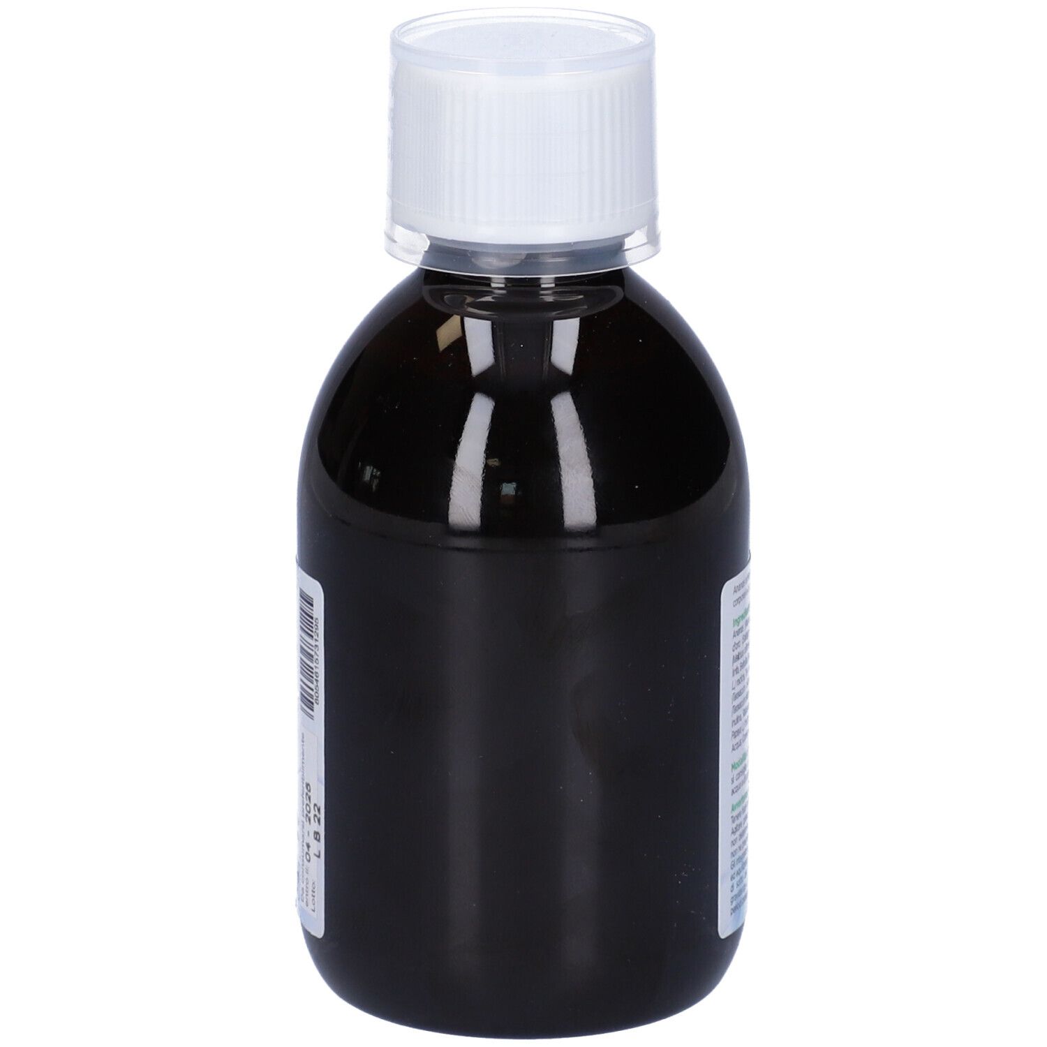 Liquido marrone in bottiglia con tappo bianco. Nessuna scritta visibile. Marchio: Alchemia Benoit.