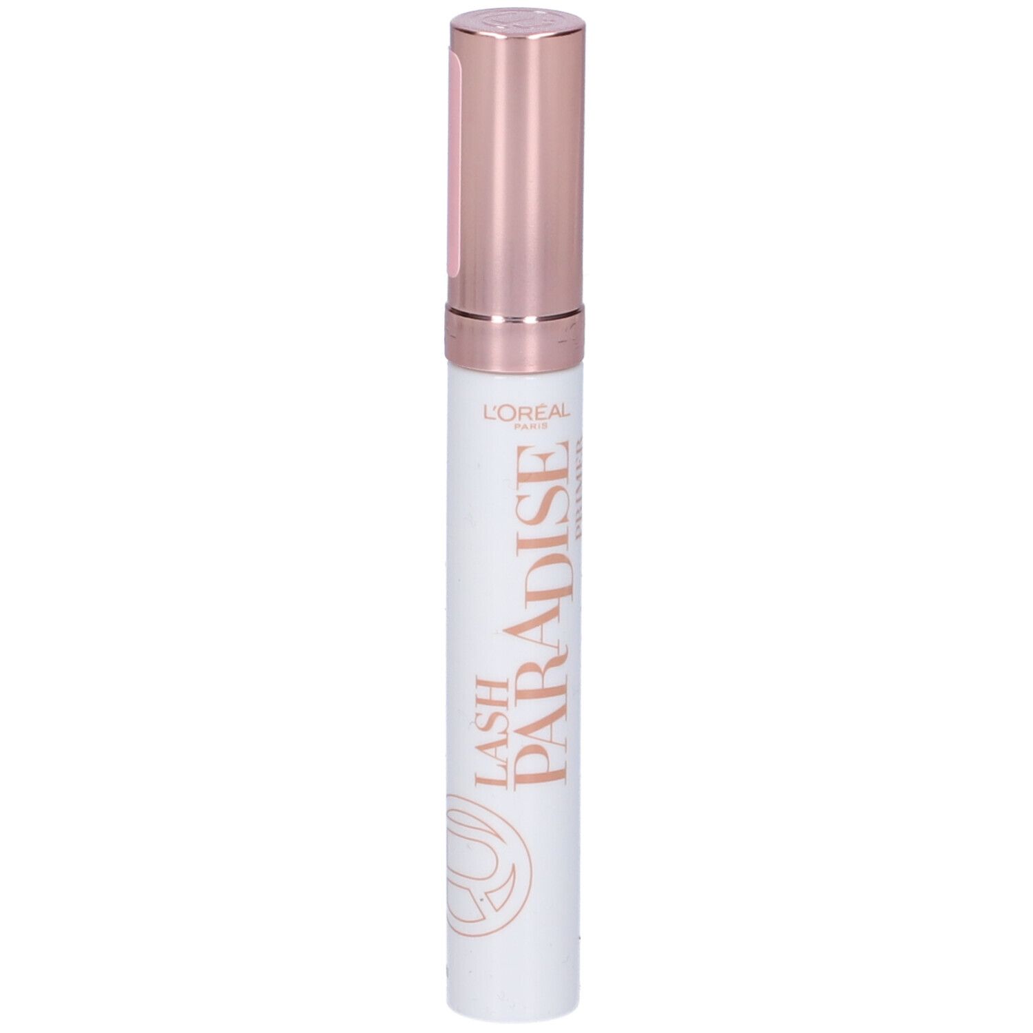 L'Oréal Lash Paradise Mascara in weißer Hülse mit roségoldfarbenem Deckel.