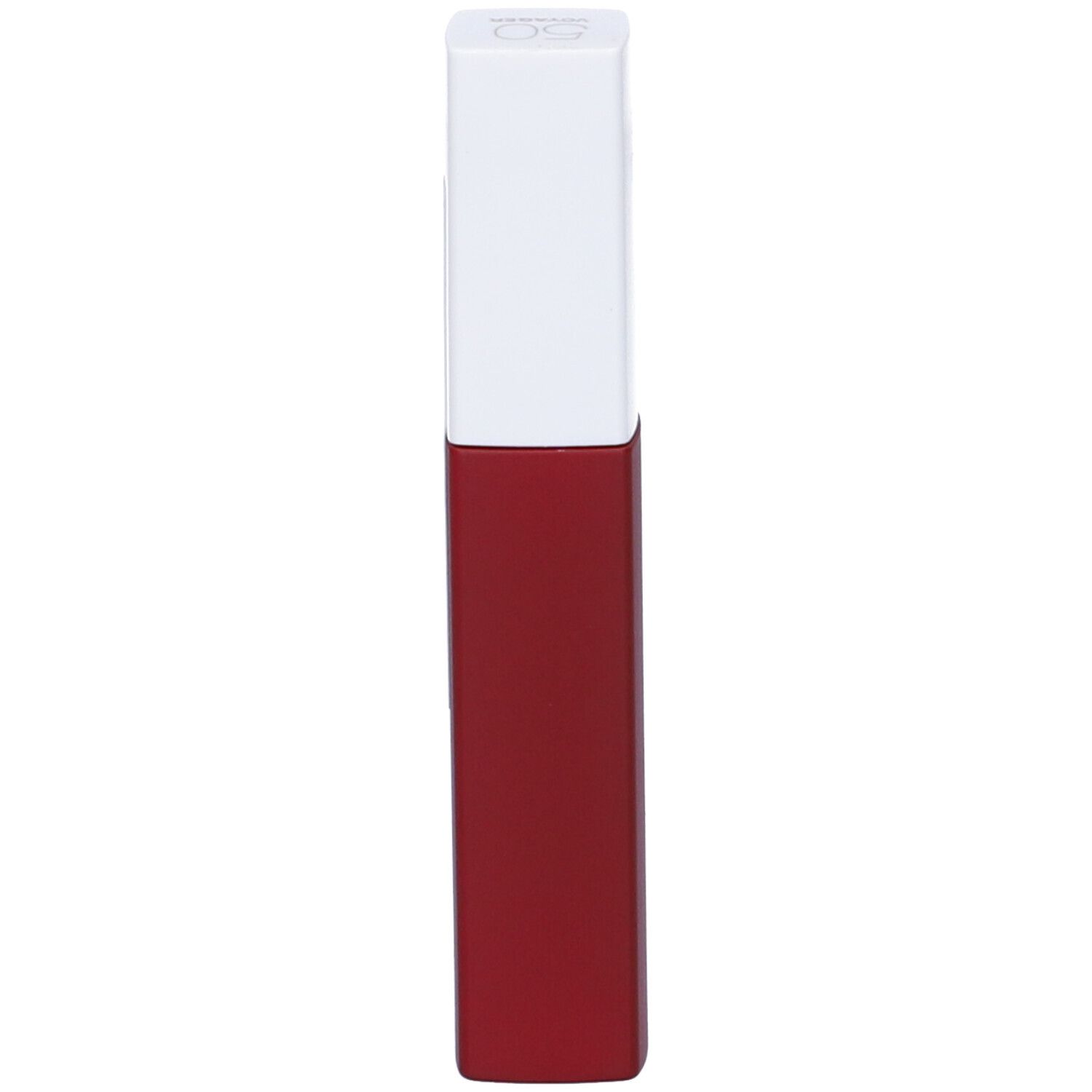 Rossetto rosso. Tappo bianco. Forma rettangolare.