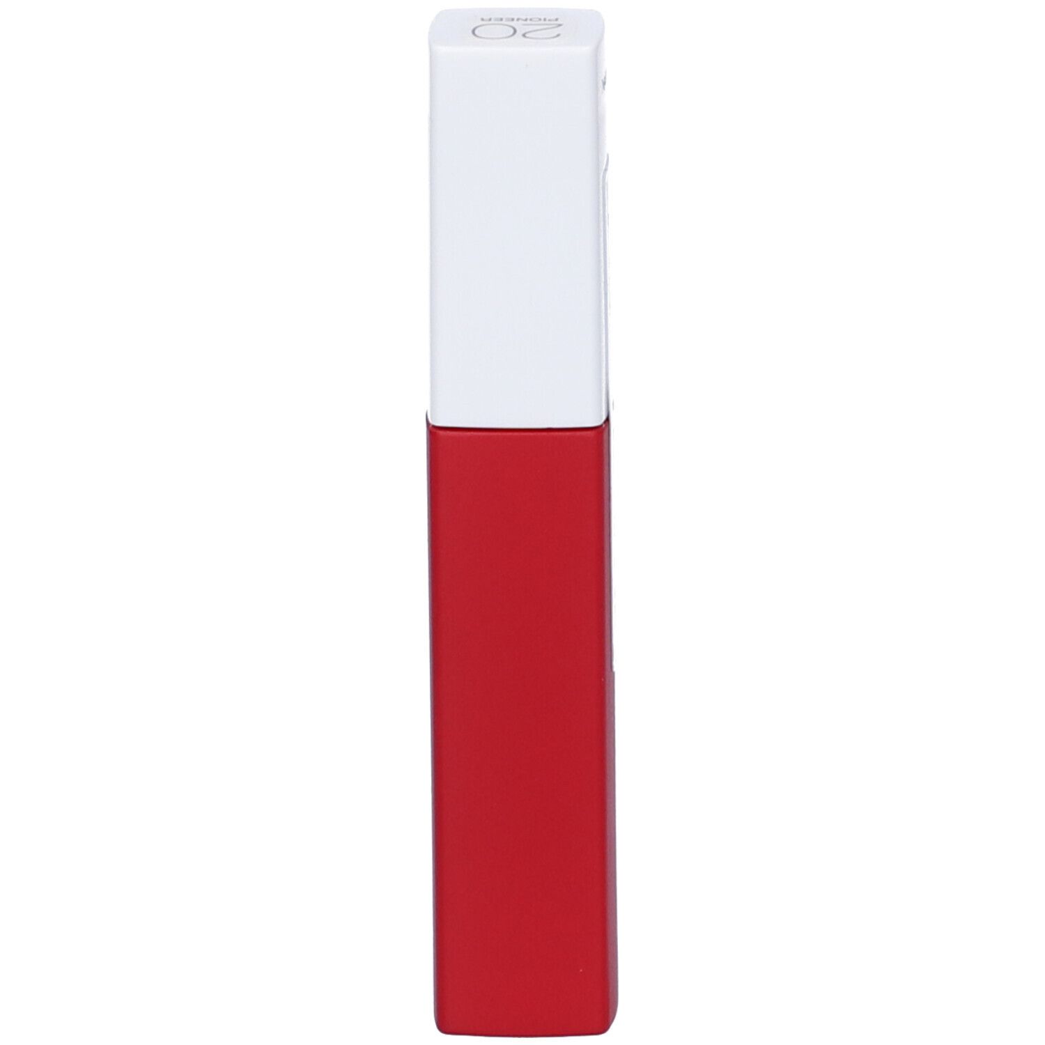 Rossetto rosso con tappo bianco. Sul tappo è visibile il numero 20.