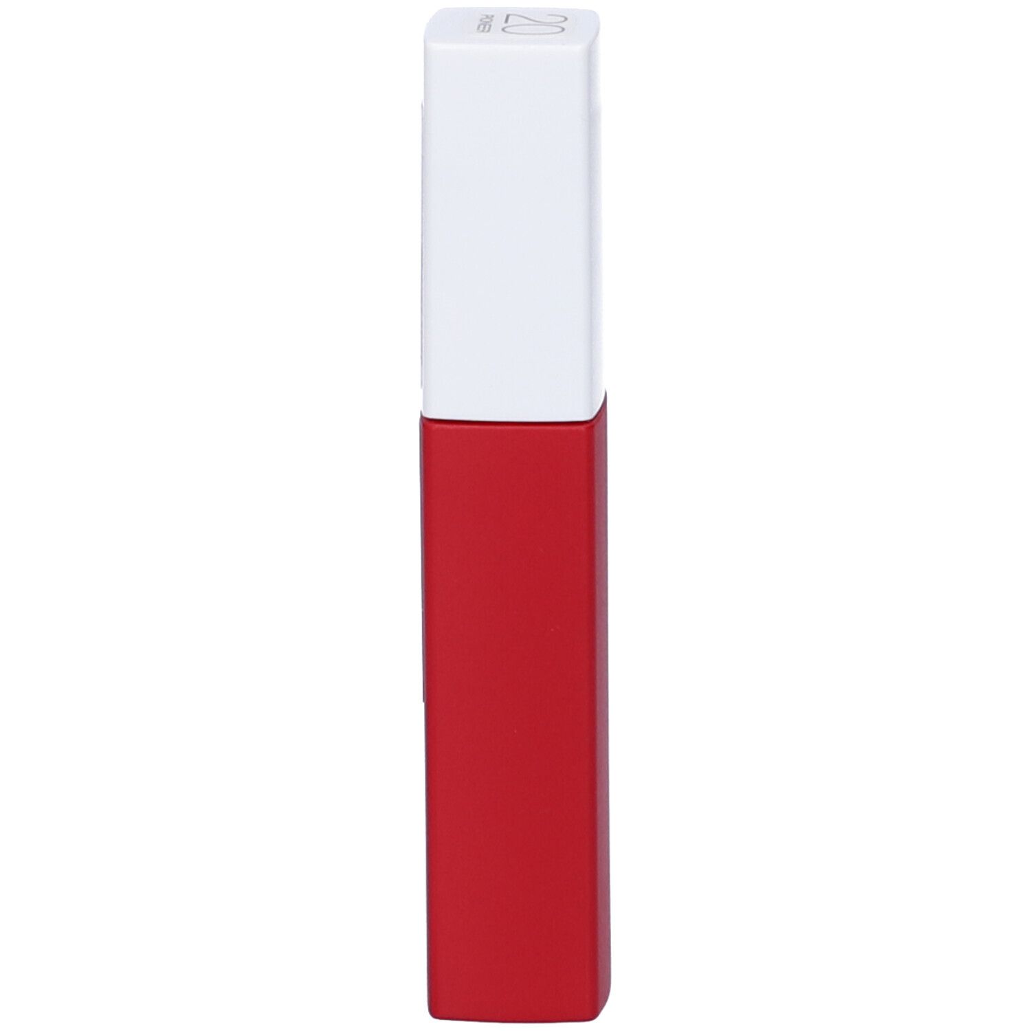 Rossetto rosso con tappo bianco. Sul tappo è visibile il numero 20.