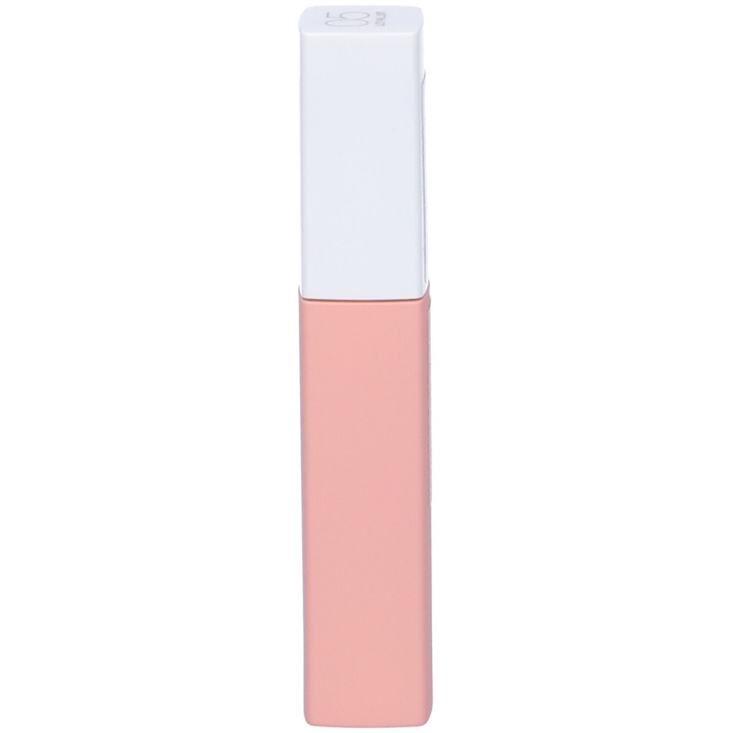 Rossetto rosa con tappo bianco. Scritta illeggibile. Forma rettangolare.