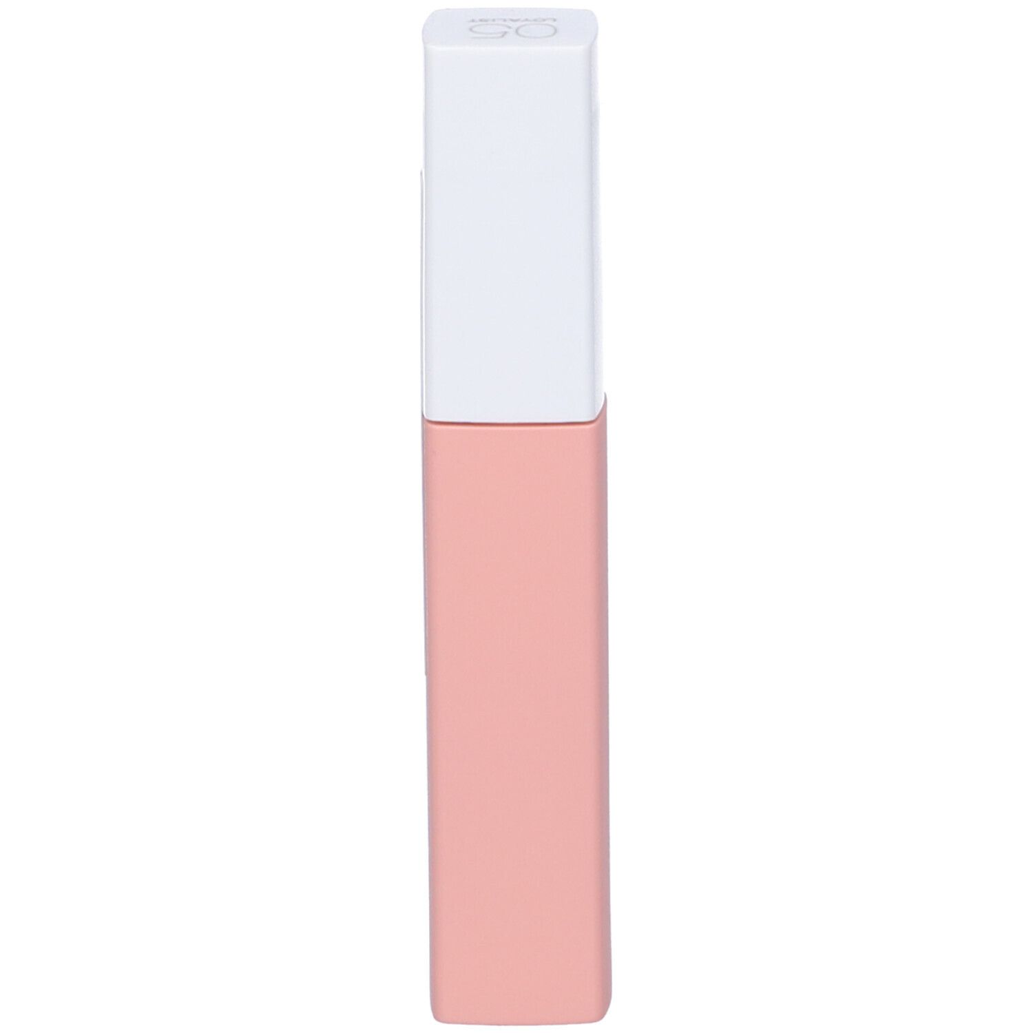 Rossetto rosa con tappo bianco. Scritta illeggibile. Forma rettangolare.