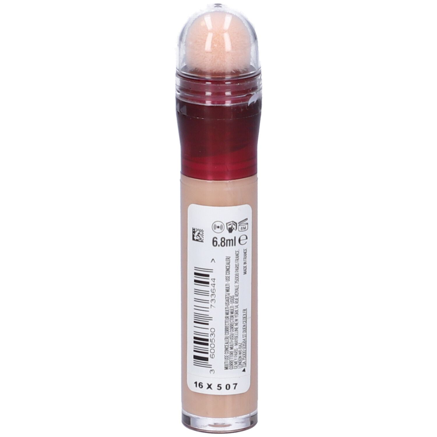 Flüssiger Concealer in einem transparenten Behälter mit Applikator und rotem Ring. 6.8ml.