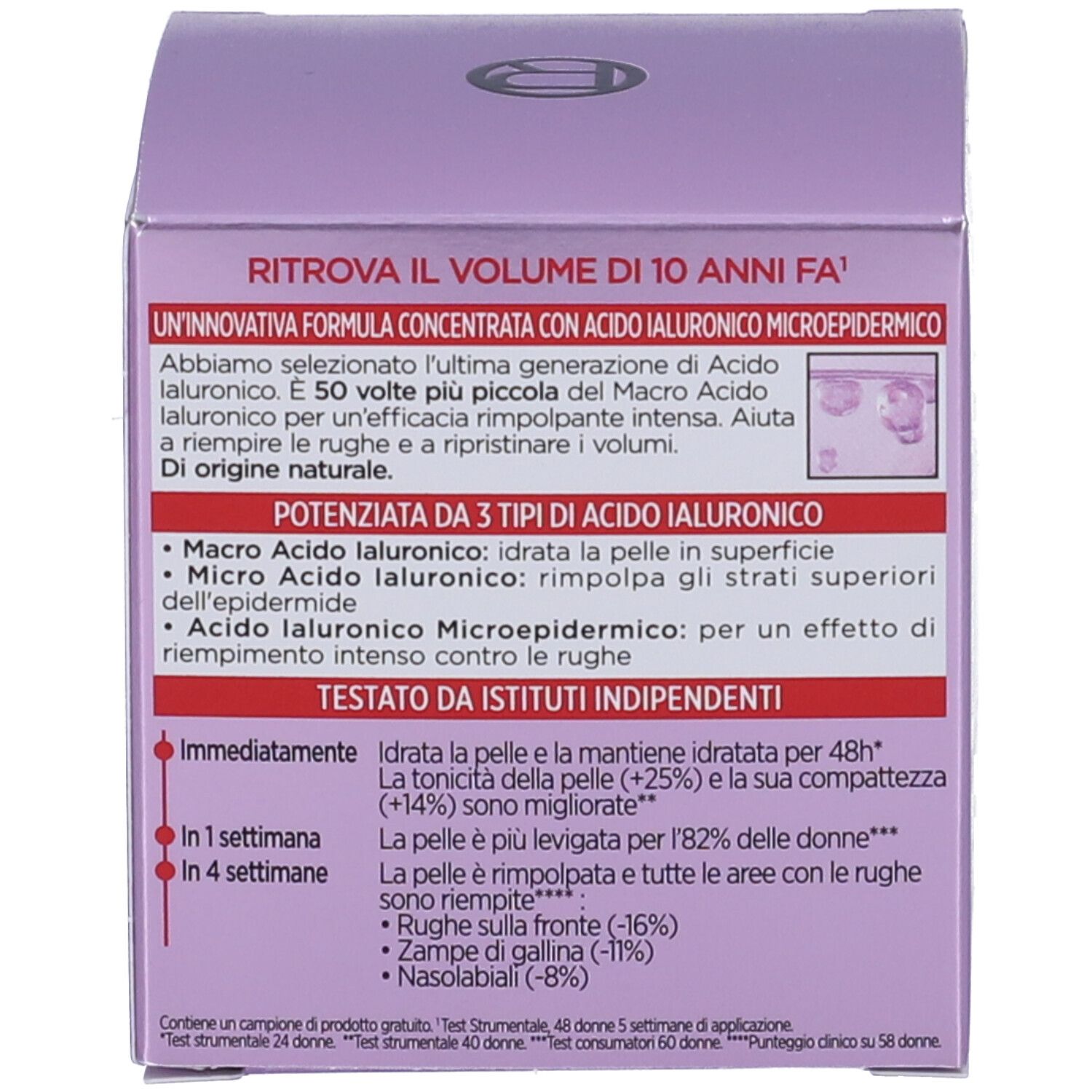 Retro della scatola. Informazioni sugli ingredienti e i risultati. Marchio L'Oréal Paris.