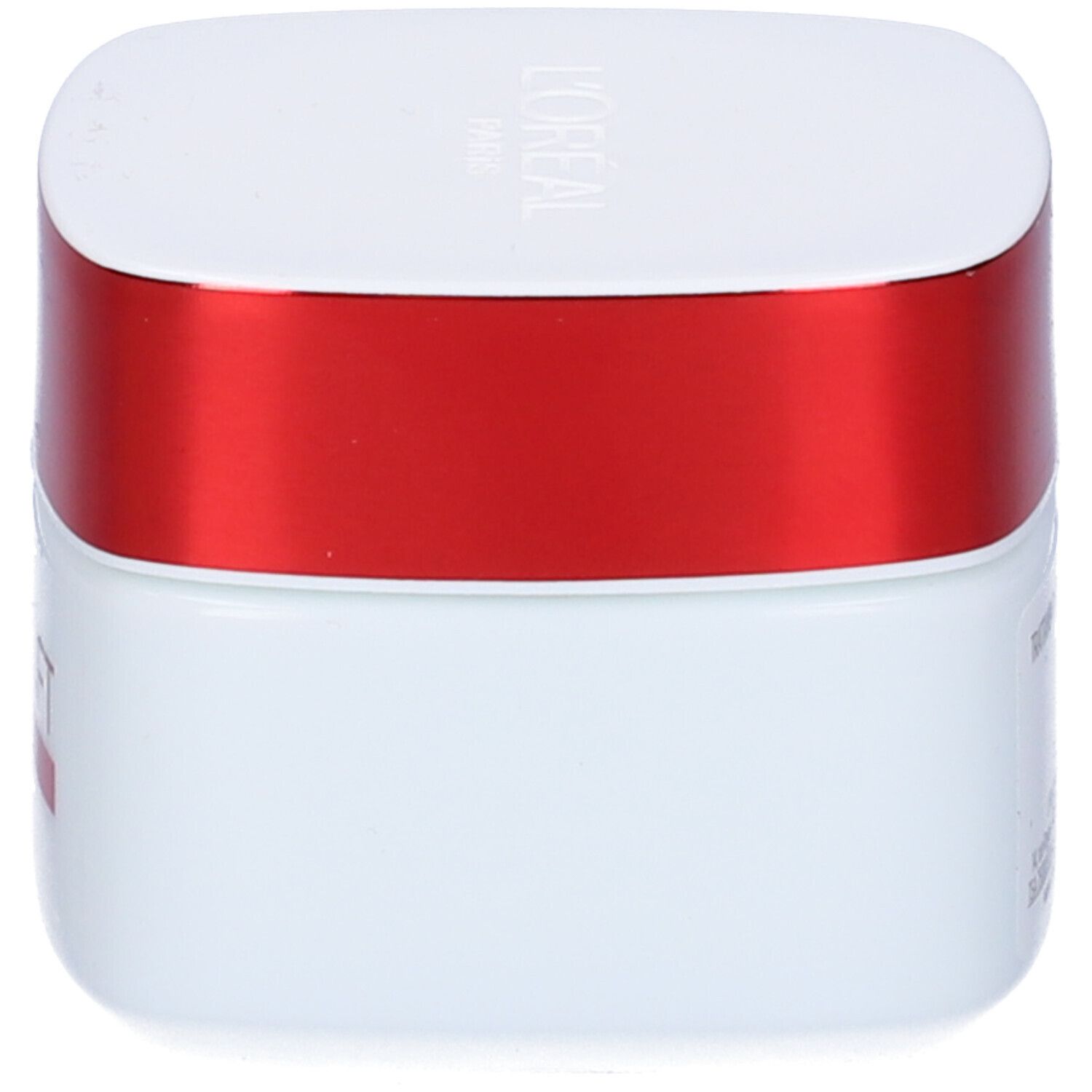 Vasetto bianco con coperchio rosso. Marchio: L'Oréal Paris. Scritta: REVITALIFT GIORNO.