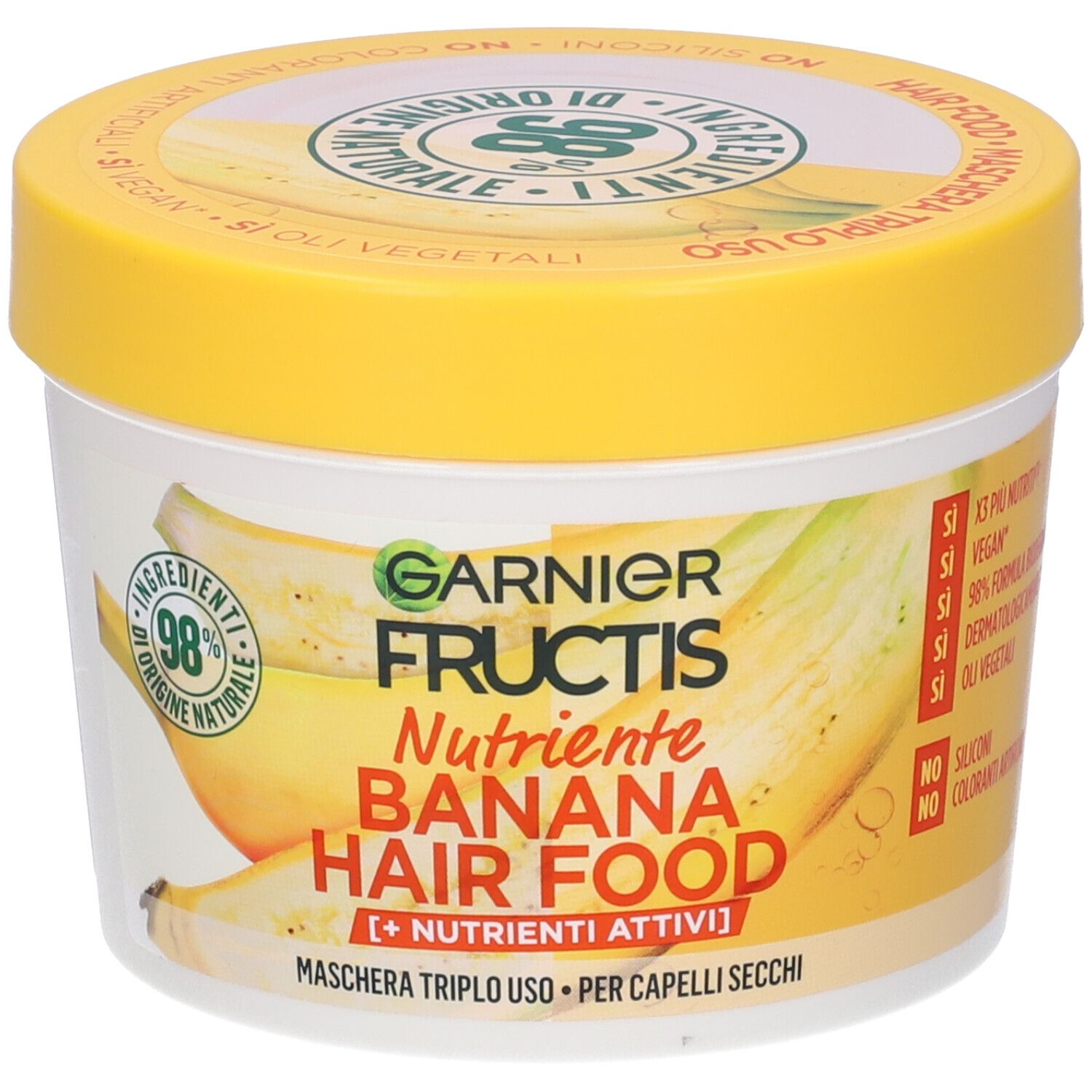 Image of Garnier Maschera Nutriente Fructis Hair Food, Maschera disciplinante 3in1 con formula vegana per capelli secchi, Banana, 390 ml