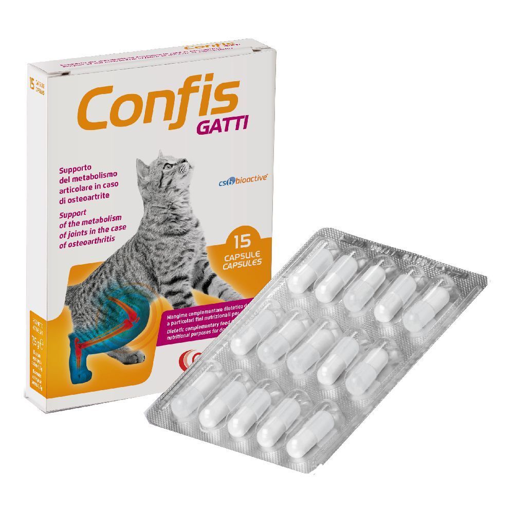Konis Gatti Blisterpackung mit 15 Kapseln für Katzen, zur Unterstützung des Stoffwechsels bei Arthrose.