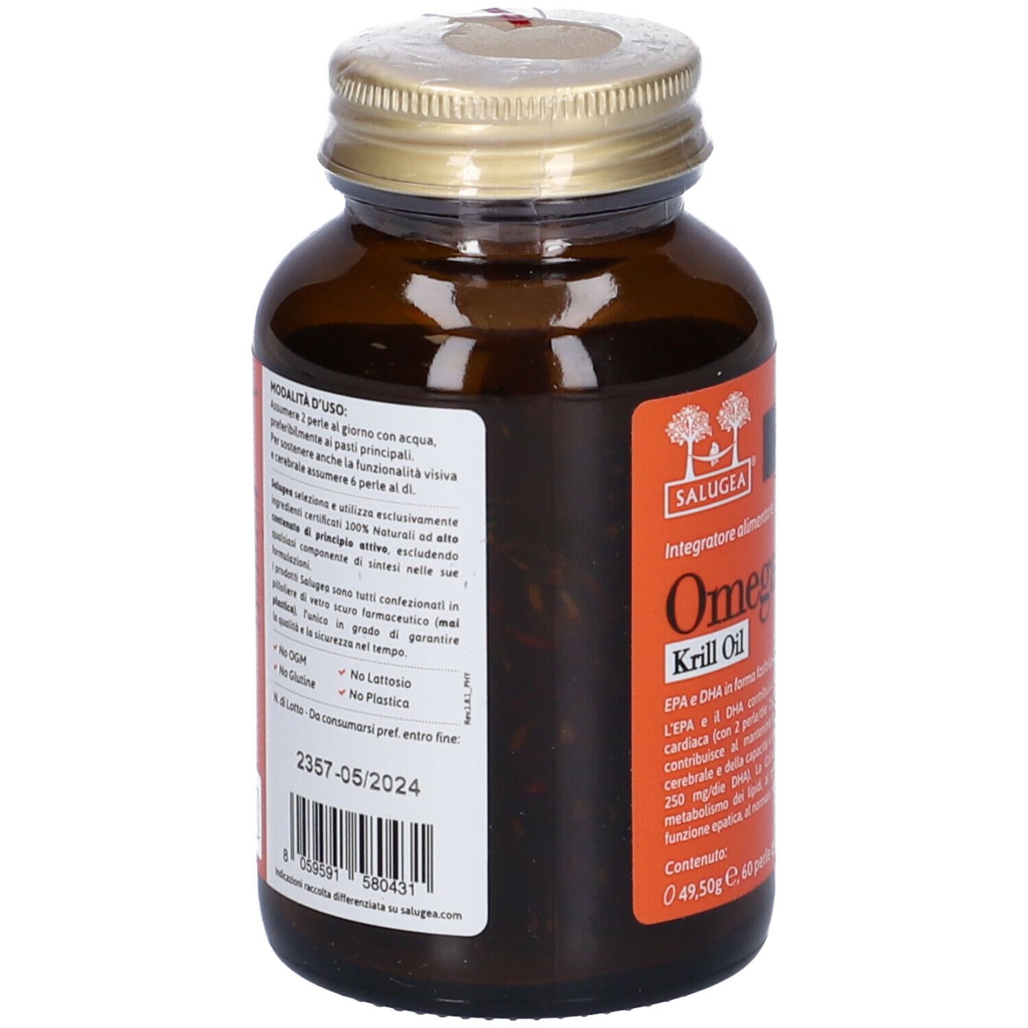 Retro del flacone del prodotto con informazioni sull'uso e sugli ingredienti.
