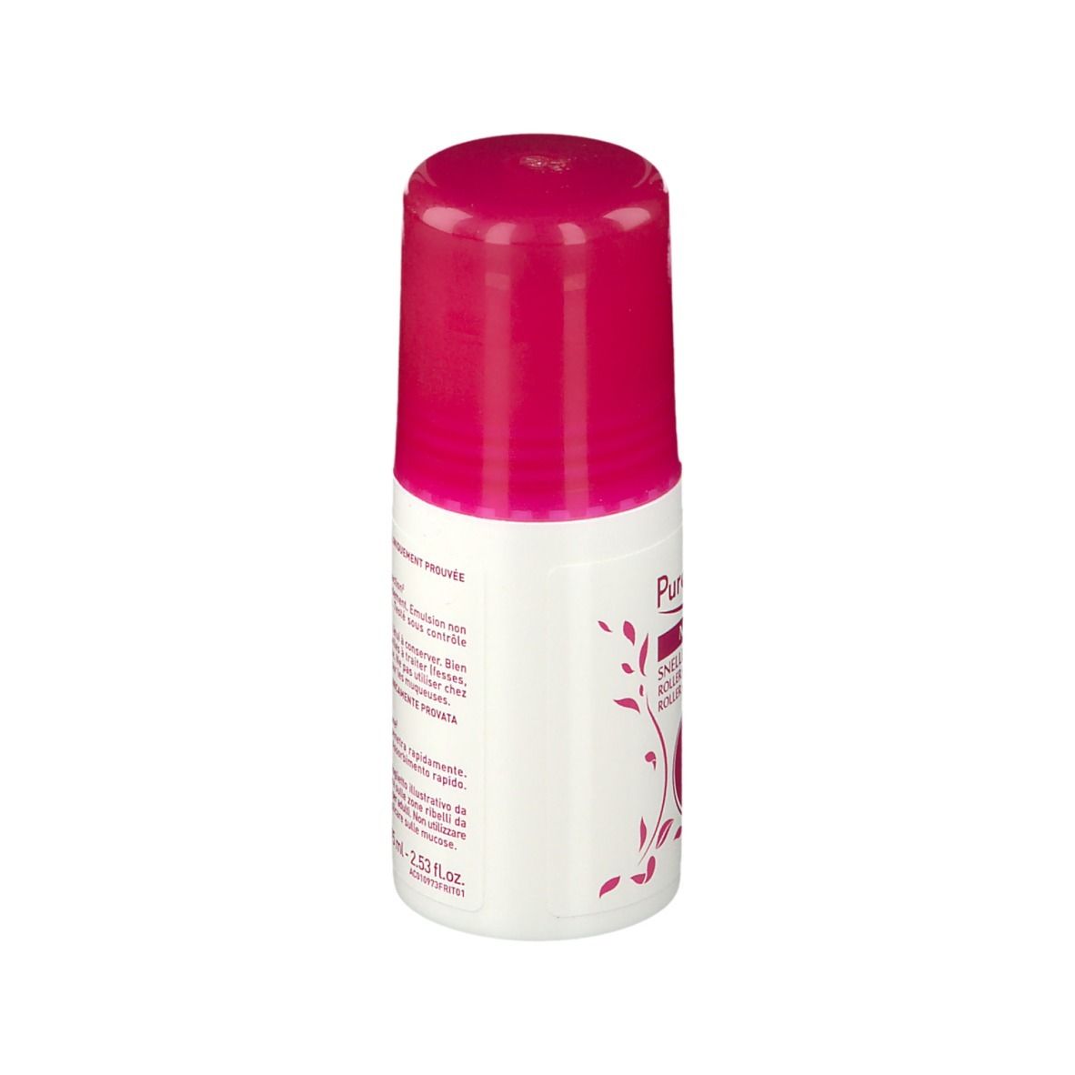 Dos du Roll-On anti-cellulite Puressentiel. Texte: Ingrédients actifs, mode d'emploi, 75 ml.