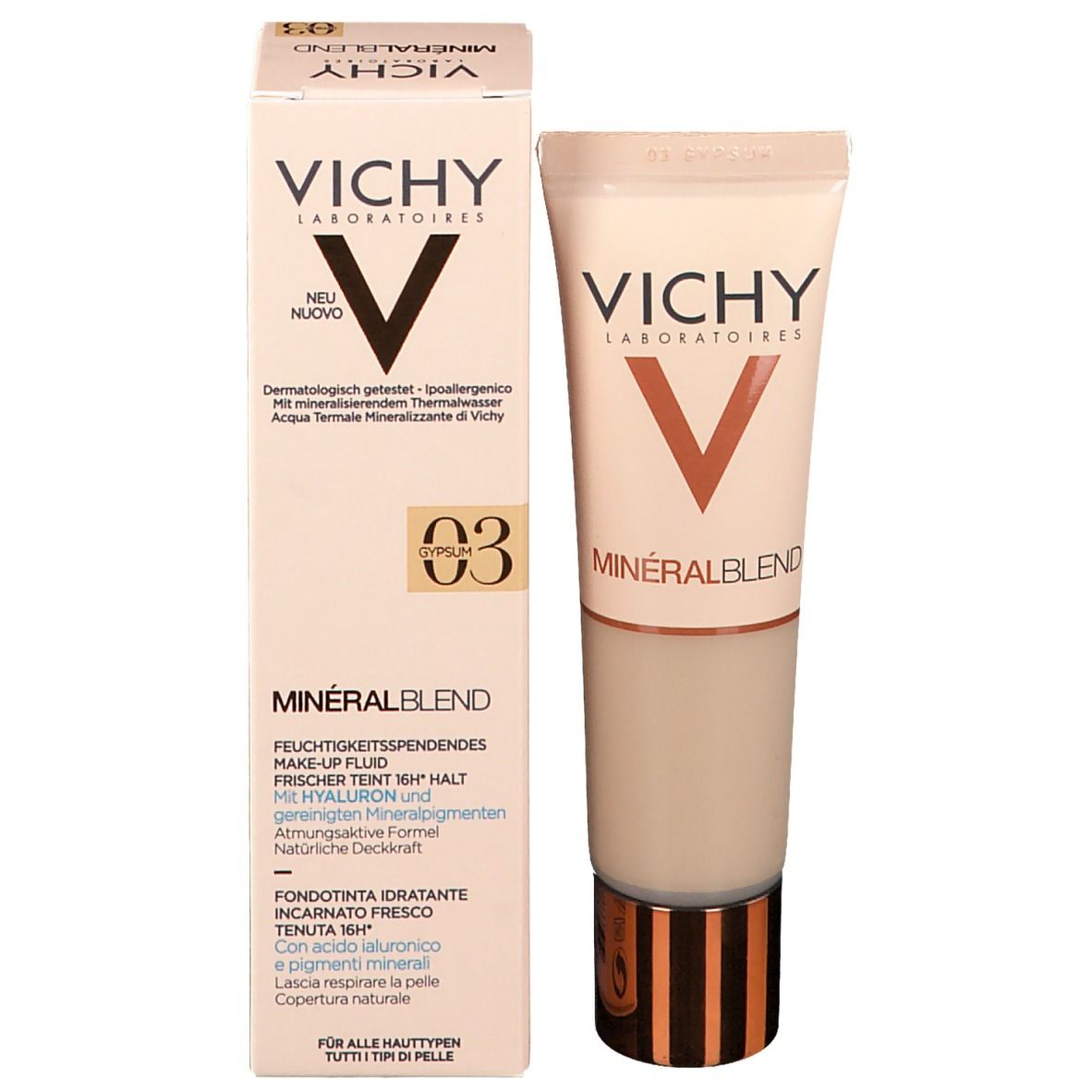 Confezione con logo VICHY e scritta Mineralblend. Sulla confezione c'è scritto 03 Gips.