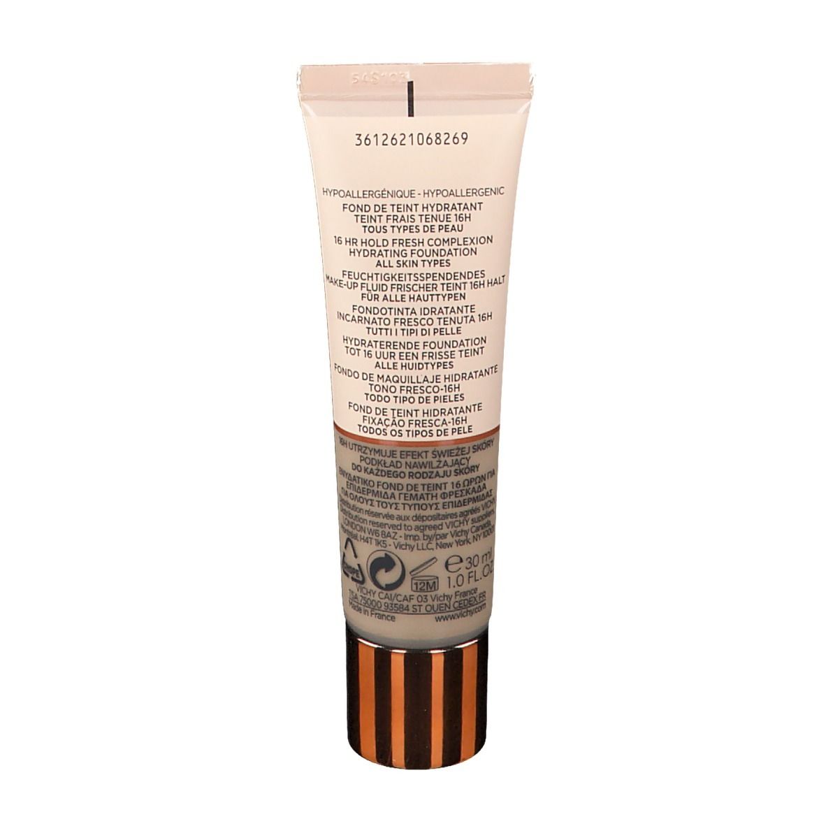 Rückseite Tube VICHY Mineralblend. Text und Informationen. Farbton 09 Agate.