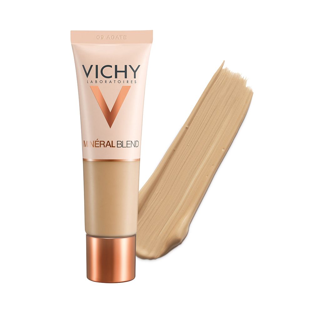 Beige Tube VICHY Mineralblend mit Farbstrich. Aufschrift und Logo. Farbton 09 Agate.
