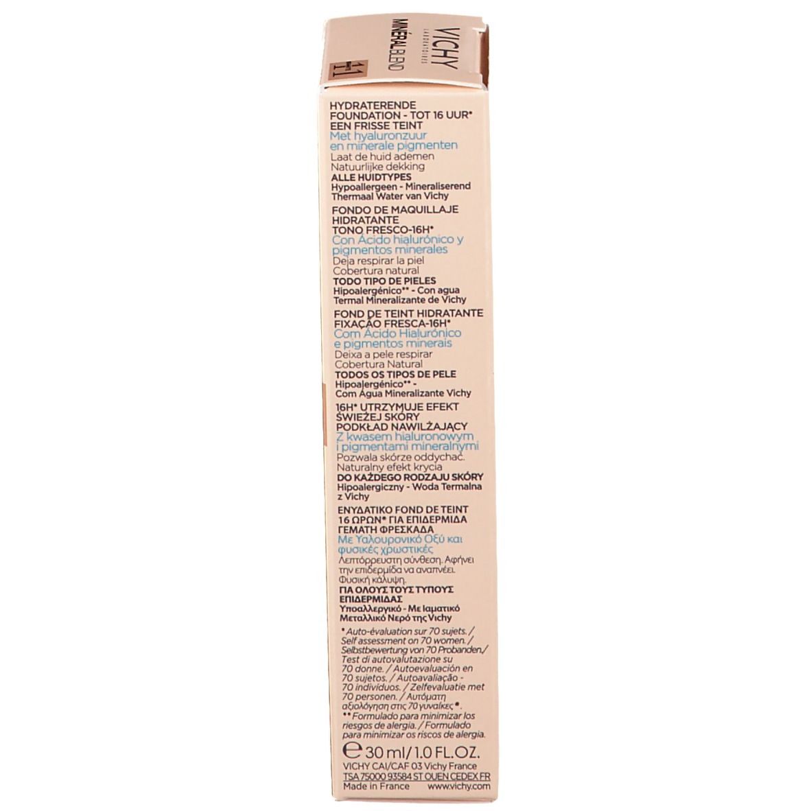 Côté de l'emballage du produit avec ingrédients et informations.