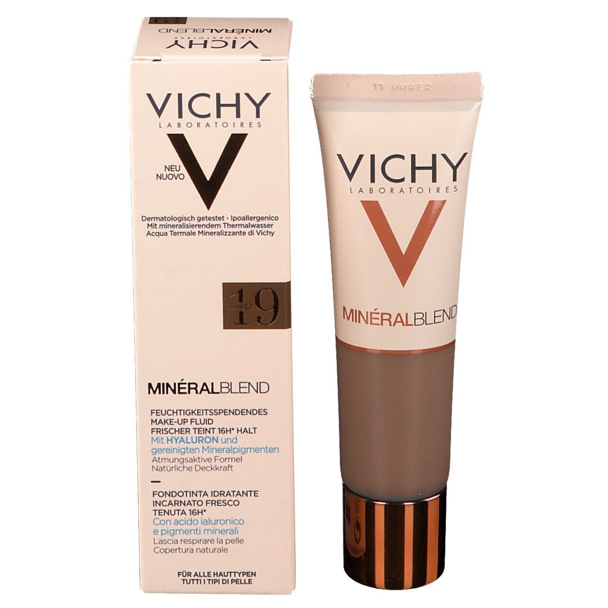 Vichy Mineralblend Nr. 19 umber. Produit et emballage. Marque et nom du produit clairement visibles.