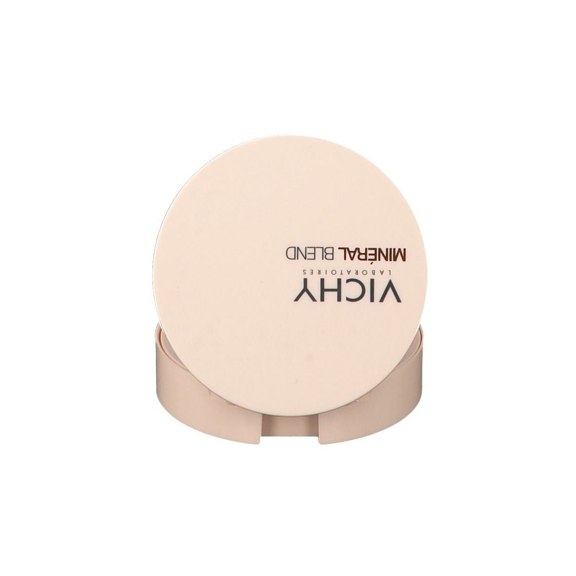 Beige Puderdose mit dem Schriftzug VICHY und MINÉRAL BLEND.