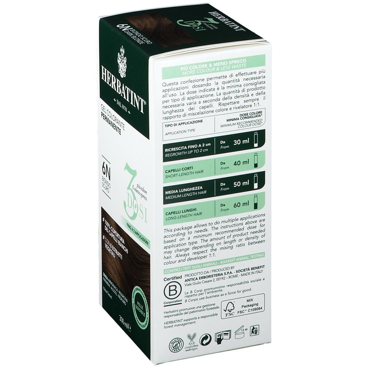 Retro confezione HERBATINT® 3DOSI 6N. Istruzioni e dosaggio. 300 ml.