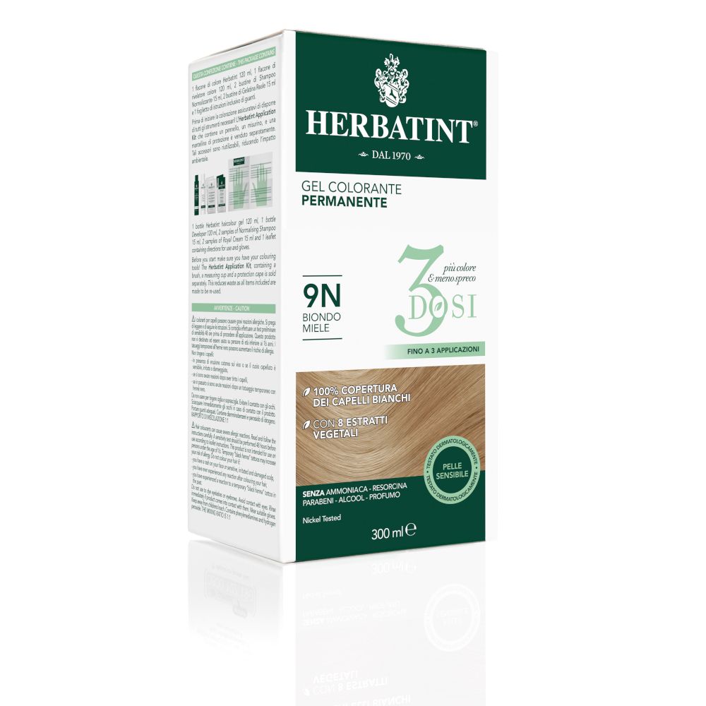 HERBATINT® 3 Dosi 9N Honigblond. Gel colorante permanente. 300 ml. Deckt graue Haare ab. Für empfindliche Haut.